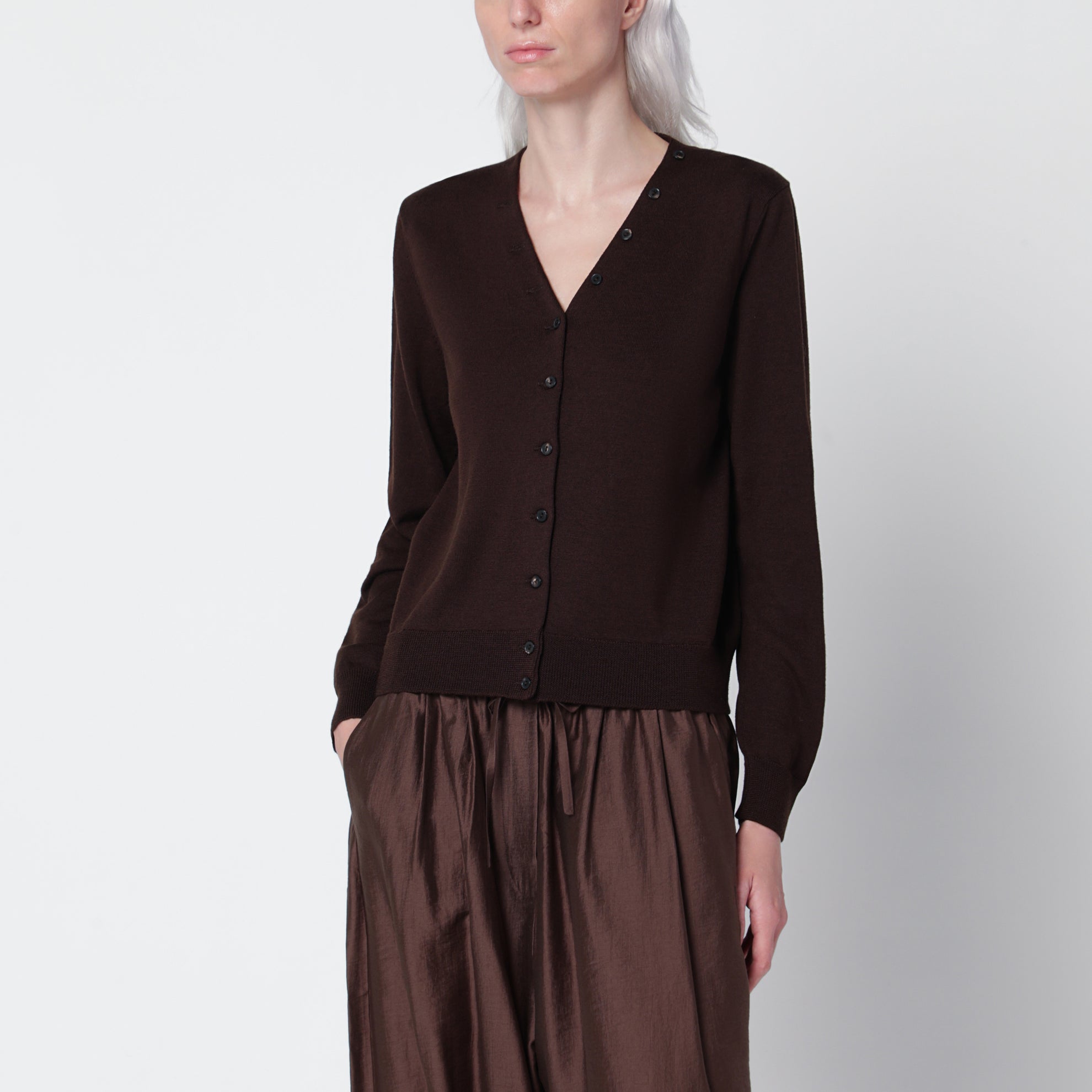 Brown wool and silk-blend cardigan