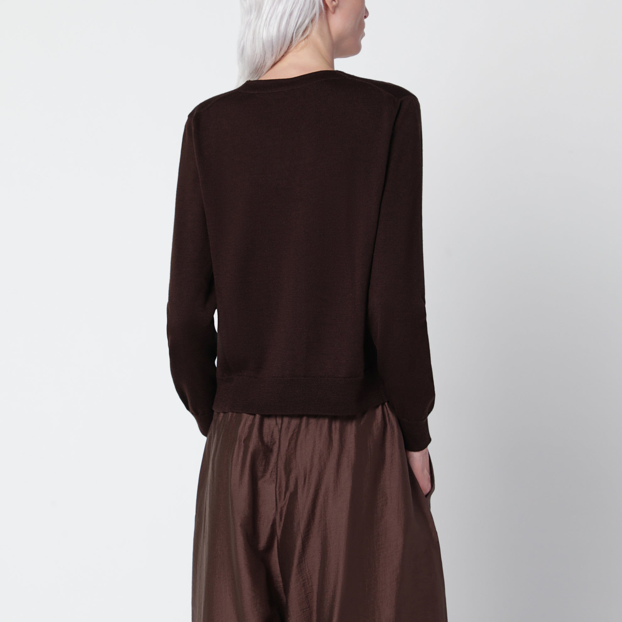 Brown wool and silk-blend cardigan