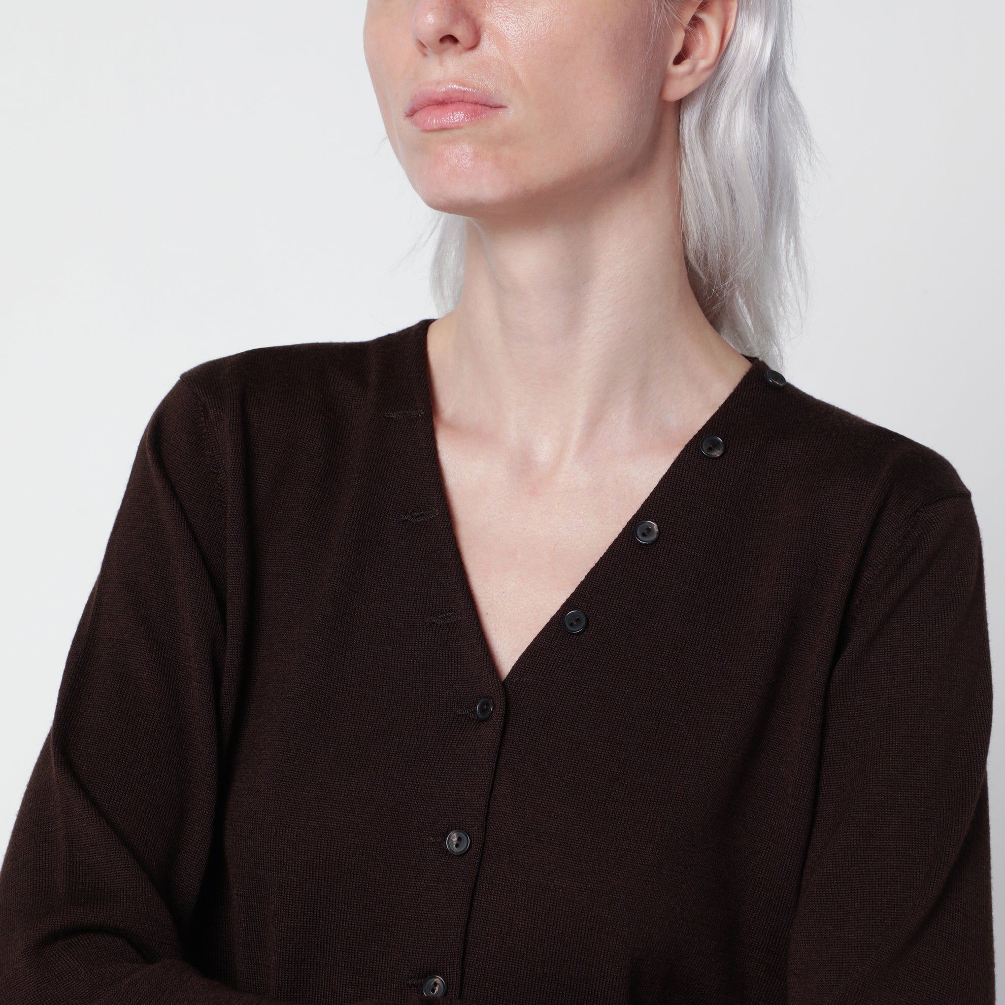 Brown wool and silk-blend cardigan