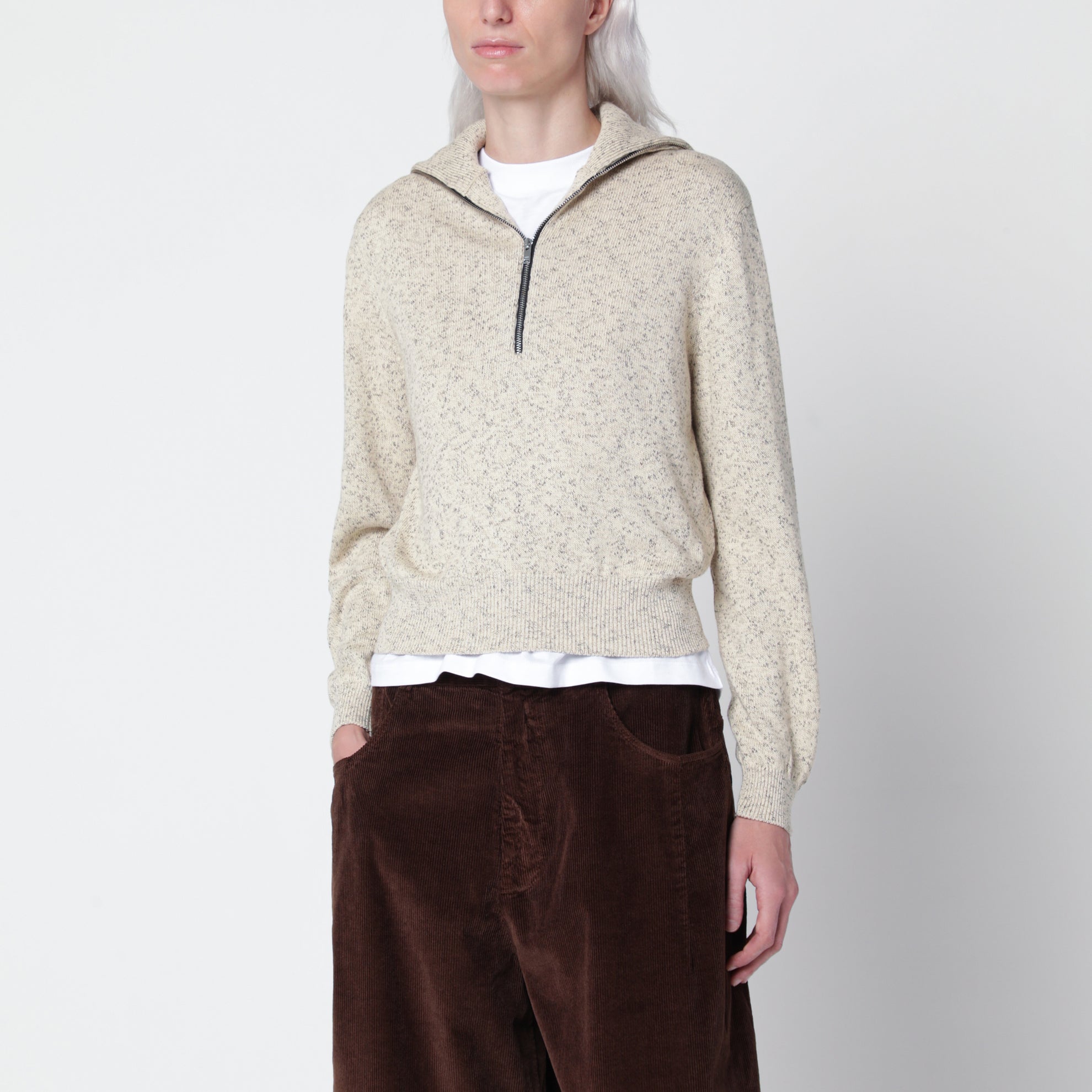 Mélange cotton half-zip sweater