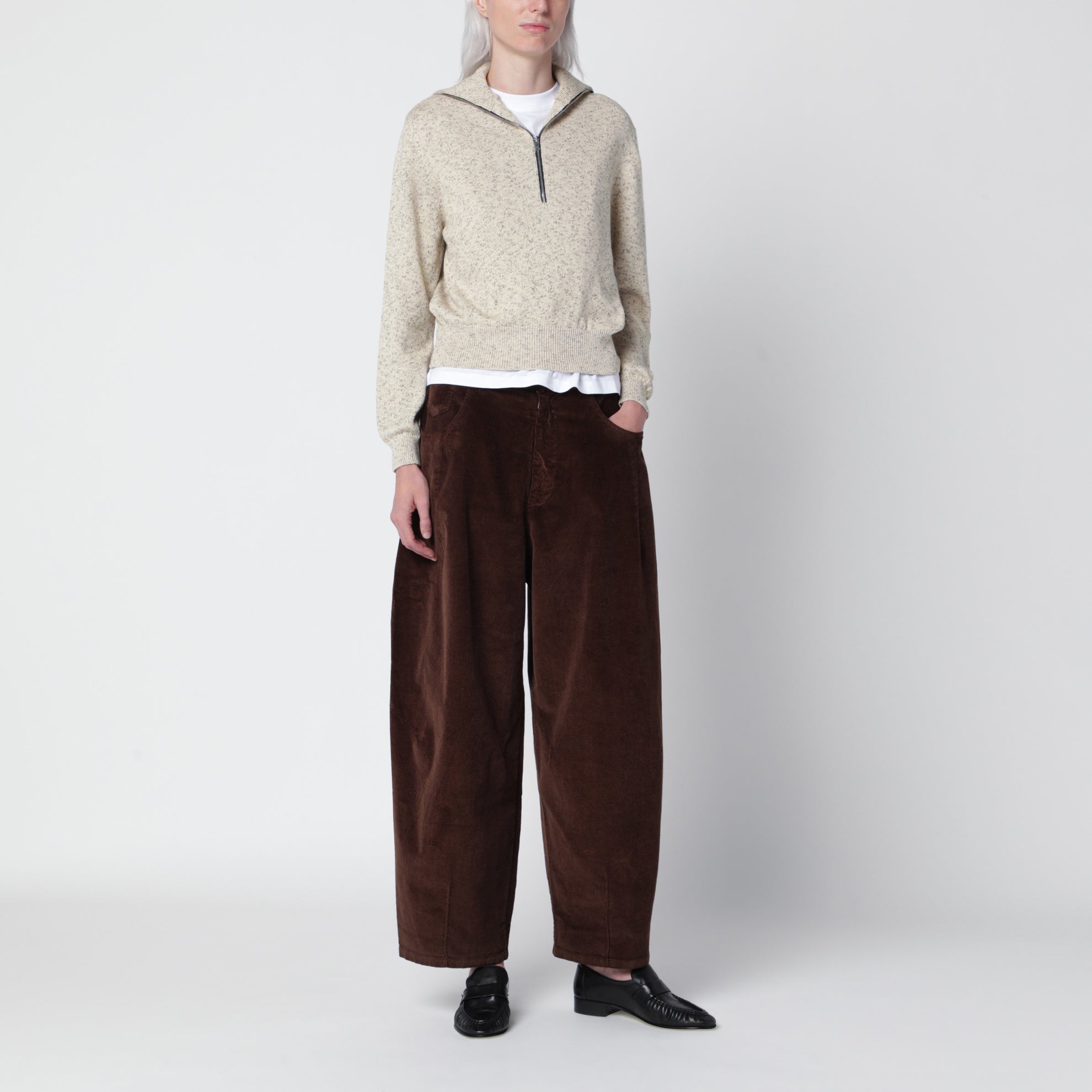 Mélange cotton half-zip sweater