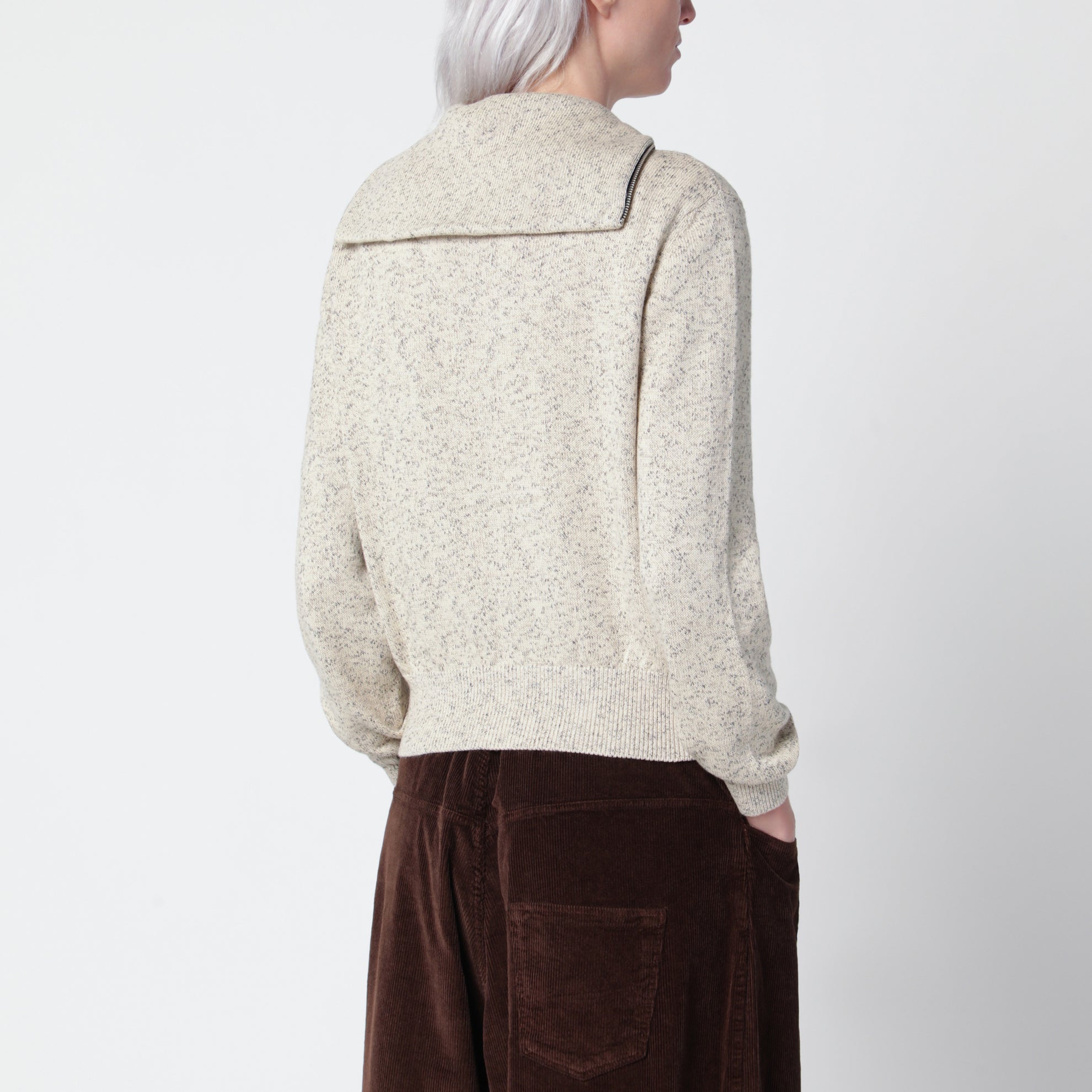 Mélange cotton half-zip sweater