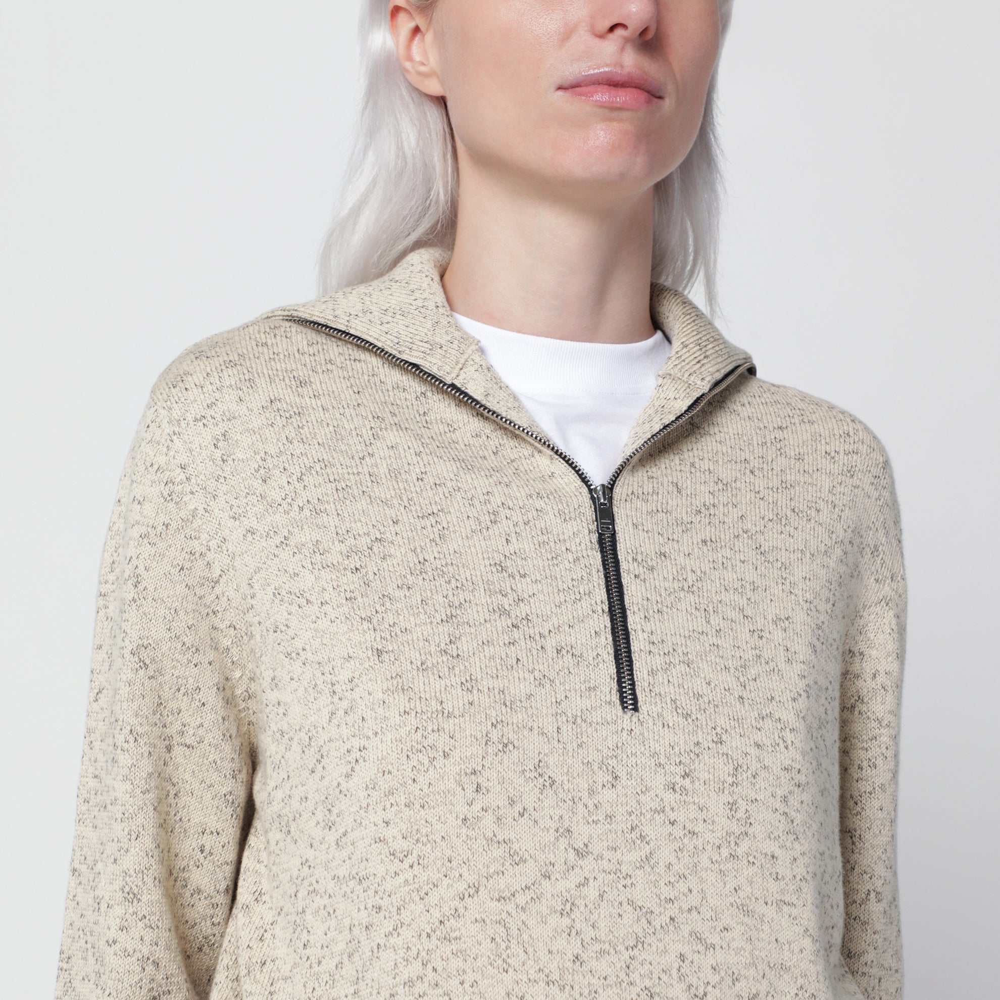 Mélange cotton half-zip sweater
