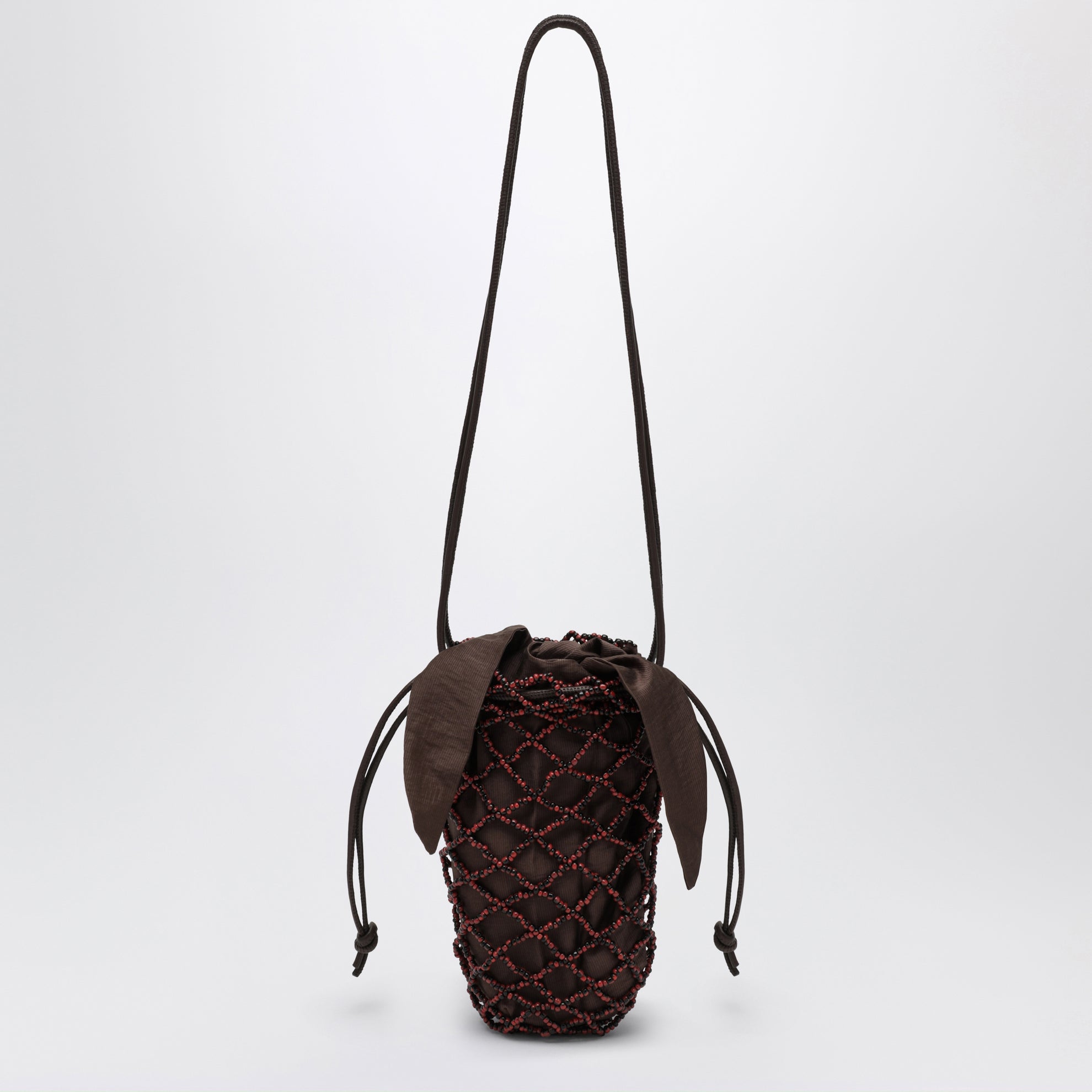 Brown beaded net bag