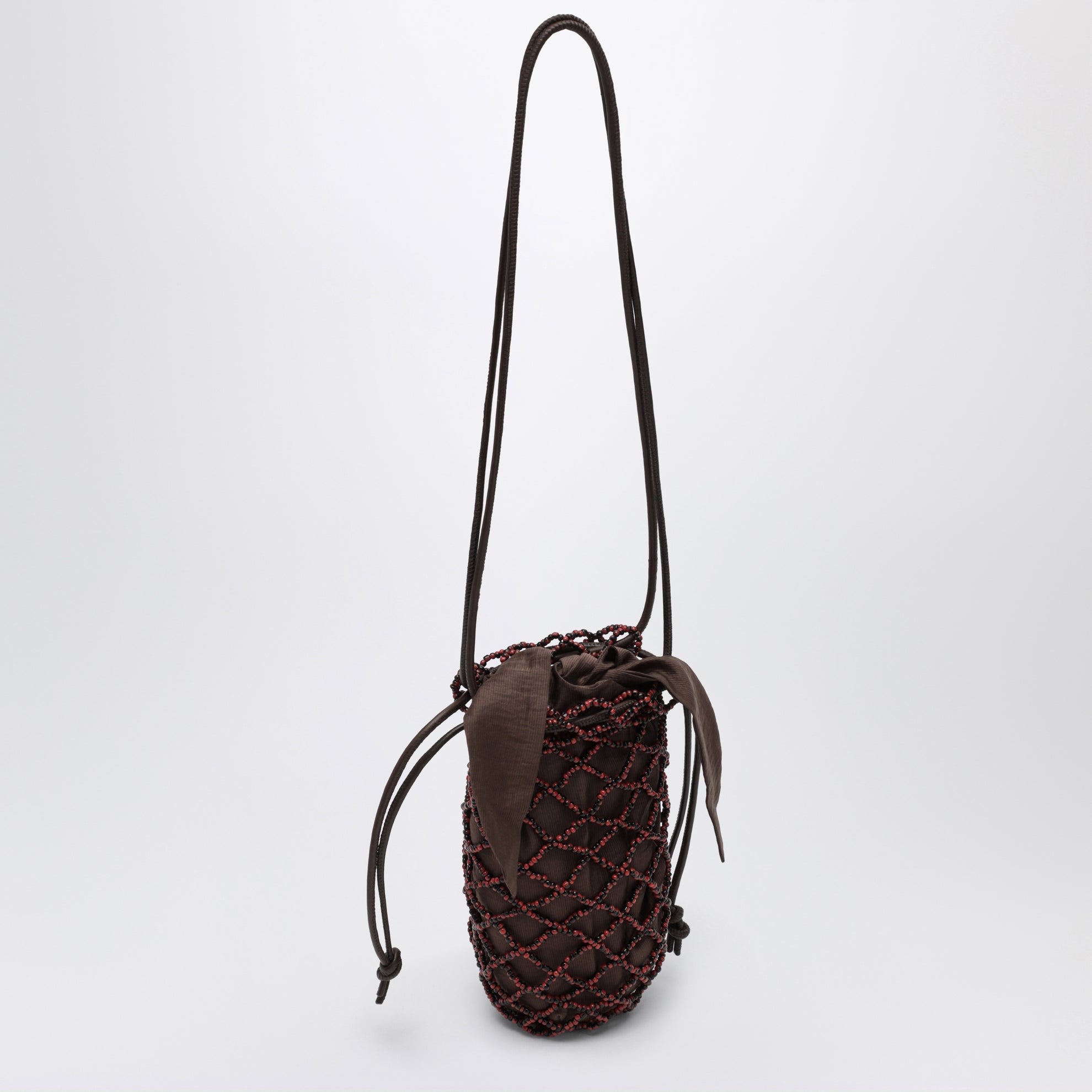 Brown beaded net bag
