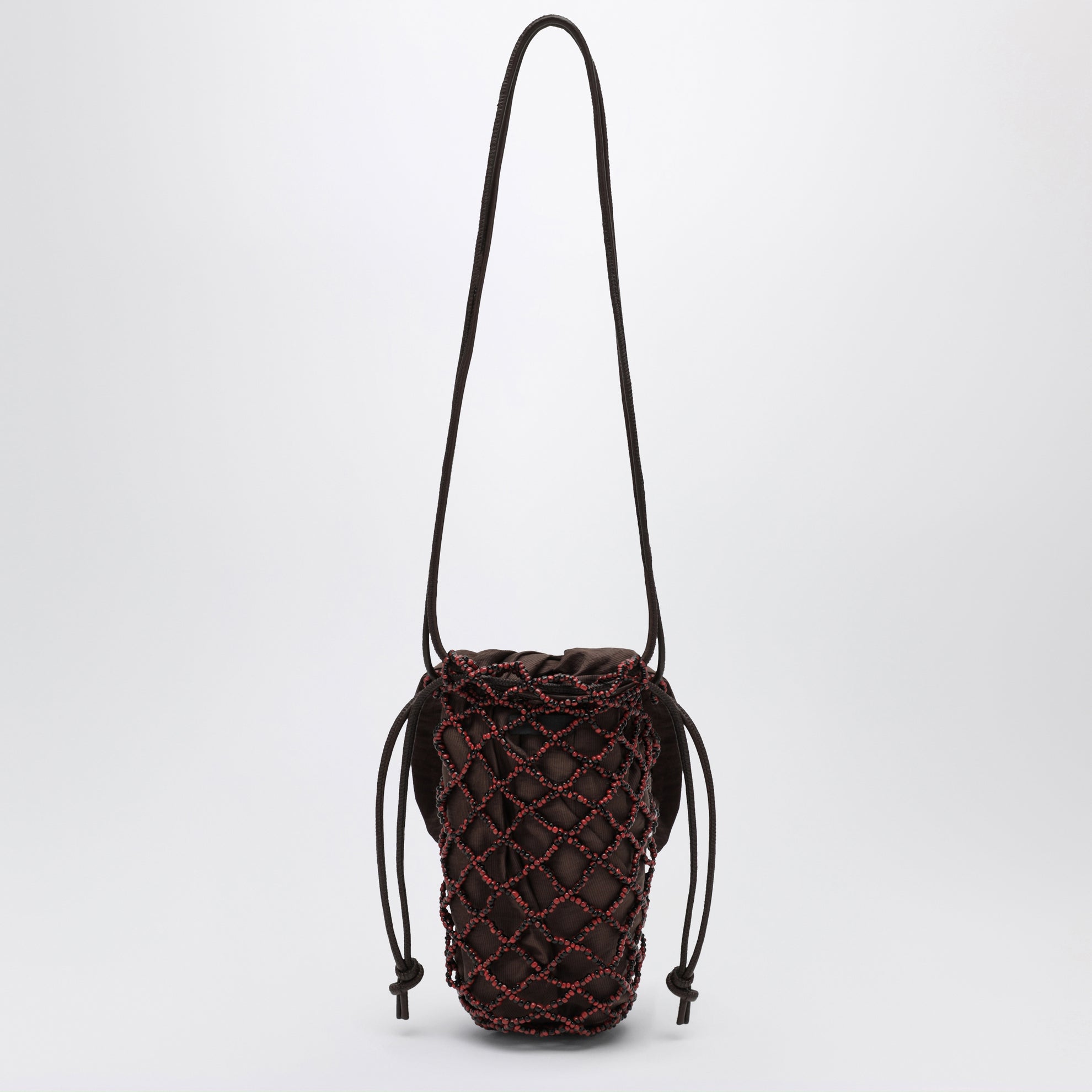 Brown beaded net bag