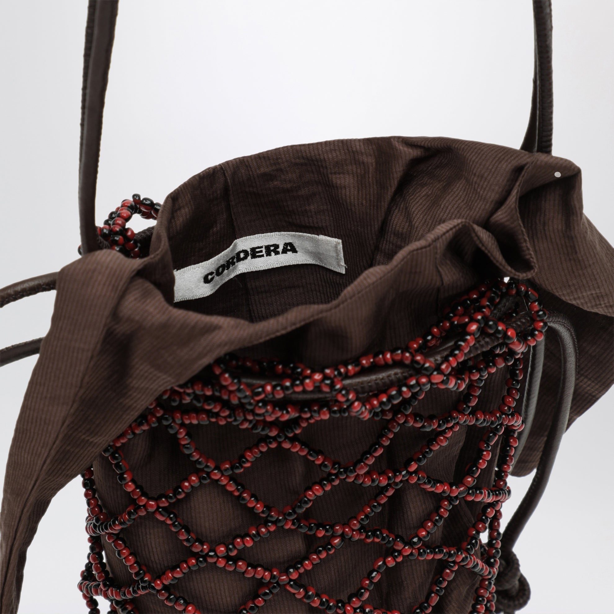 Brown beaded net bag
