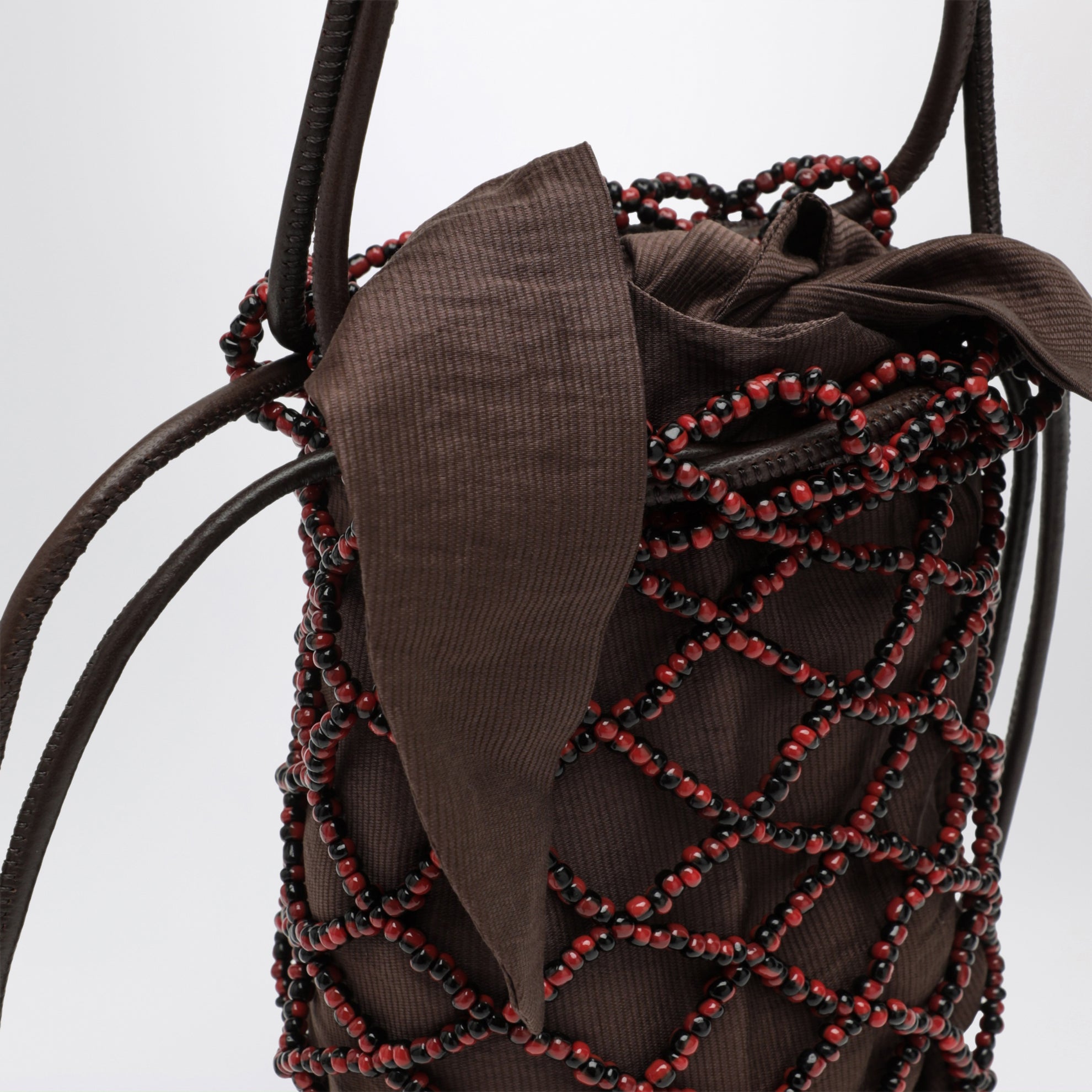 Brown beaded net bag