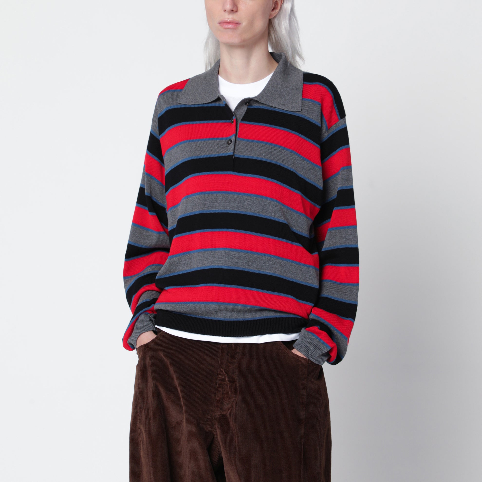 Oversize-Poloshirt mit mehrfarbigen Streifen aus Baumwolle