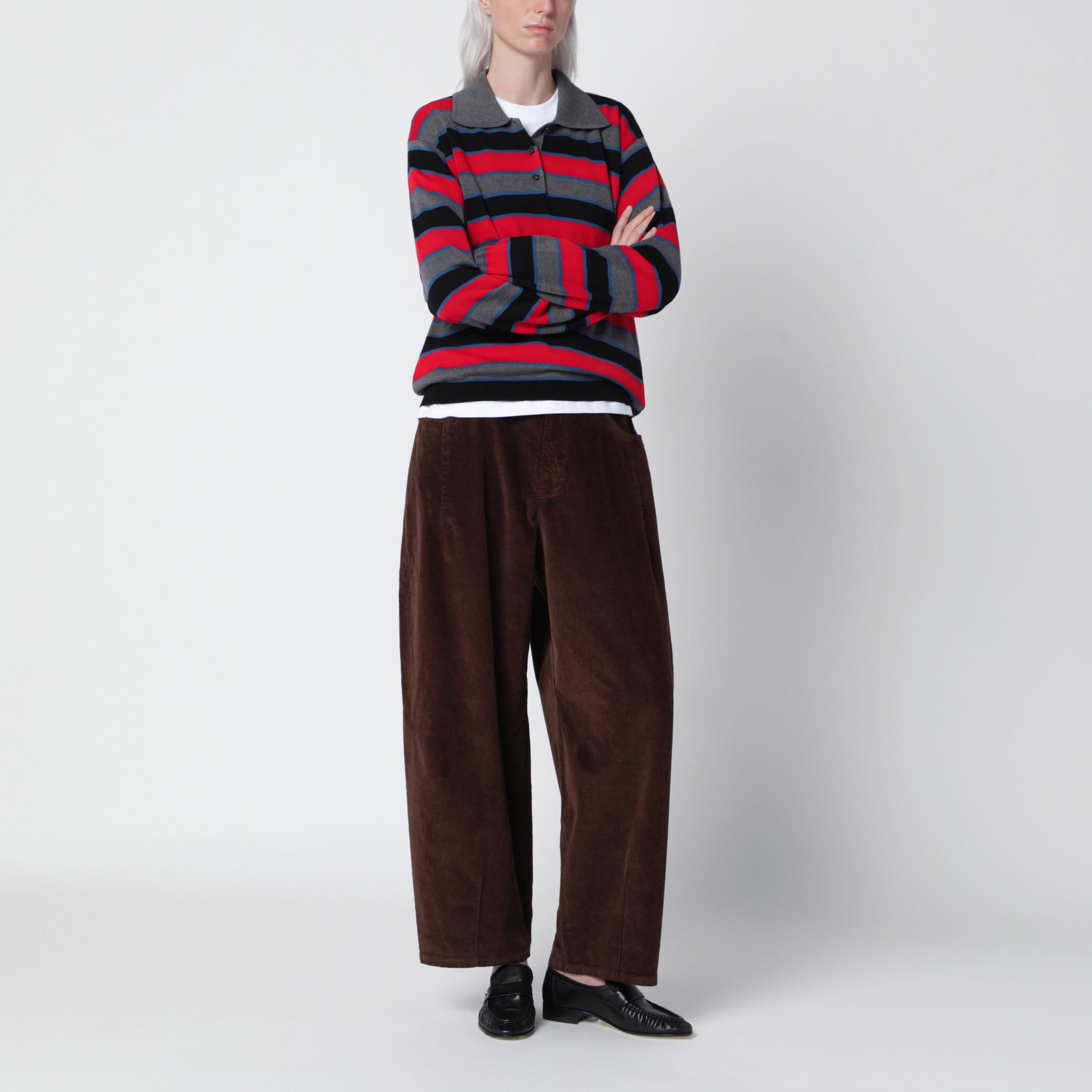 Oversize-Poloshirt mit mehrfarbigen Streifen aus Baumwolle