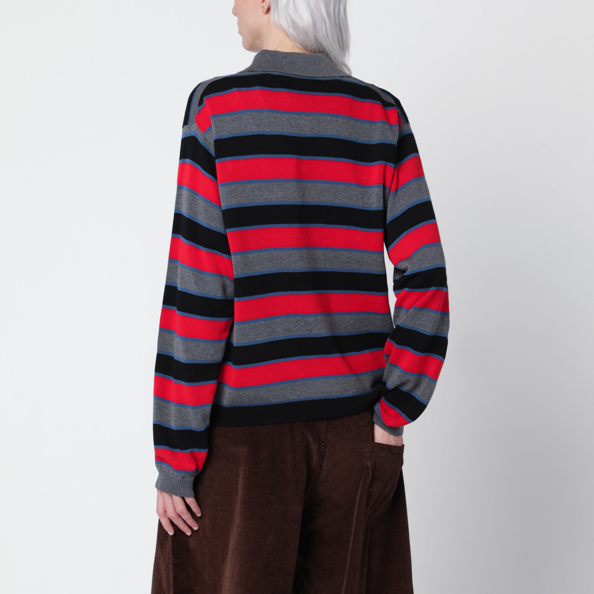 Oversize-Poloshirt mit mehrfarbigen Streifen aus Baumwolle