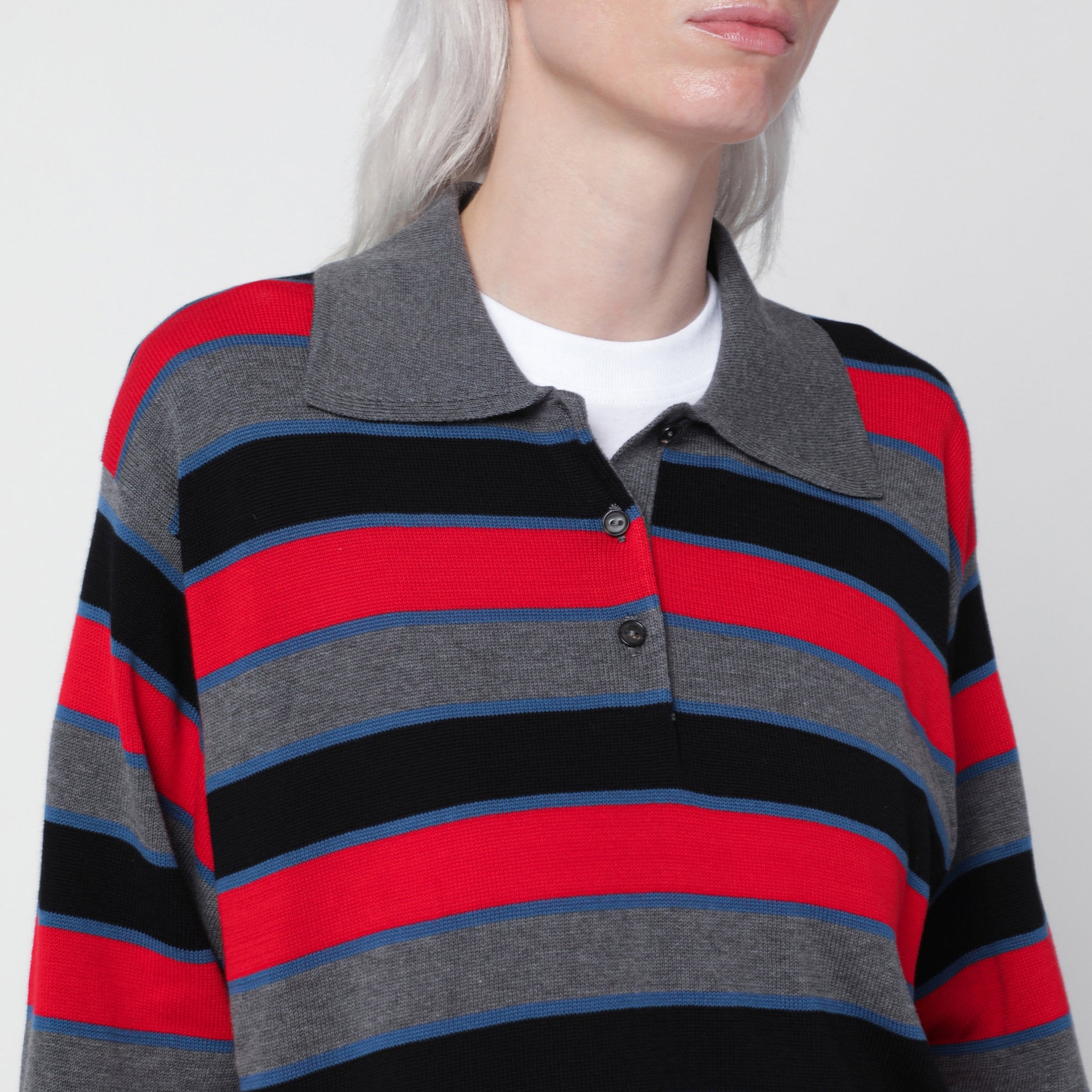 Oversize-Poloshirt mit mehrfarbigen Streifen aus Baumwolle