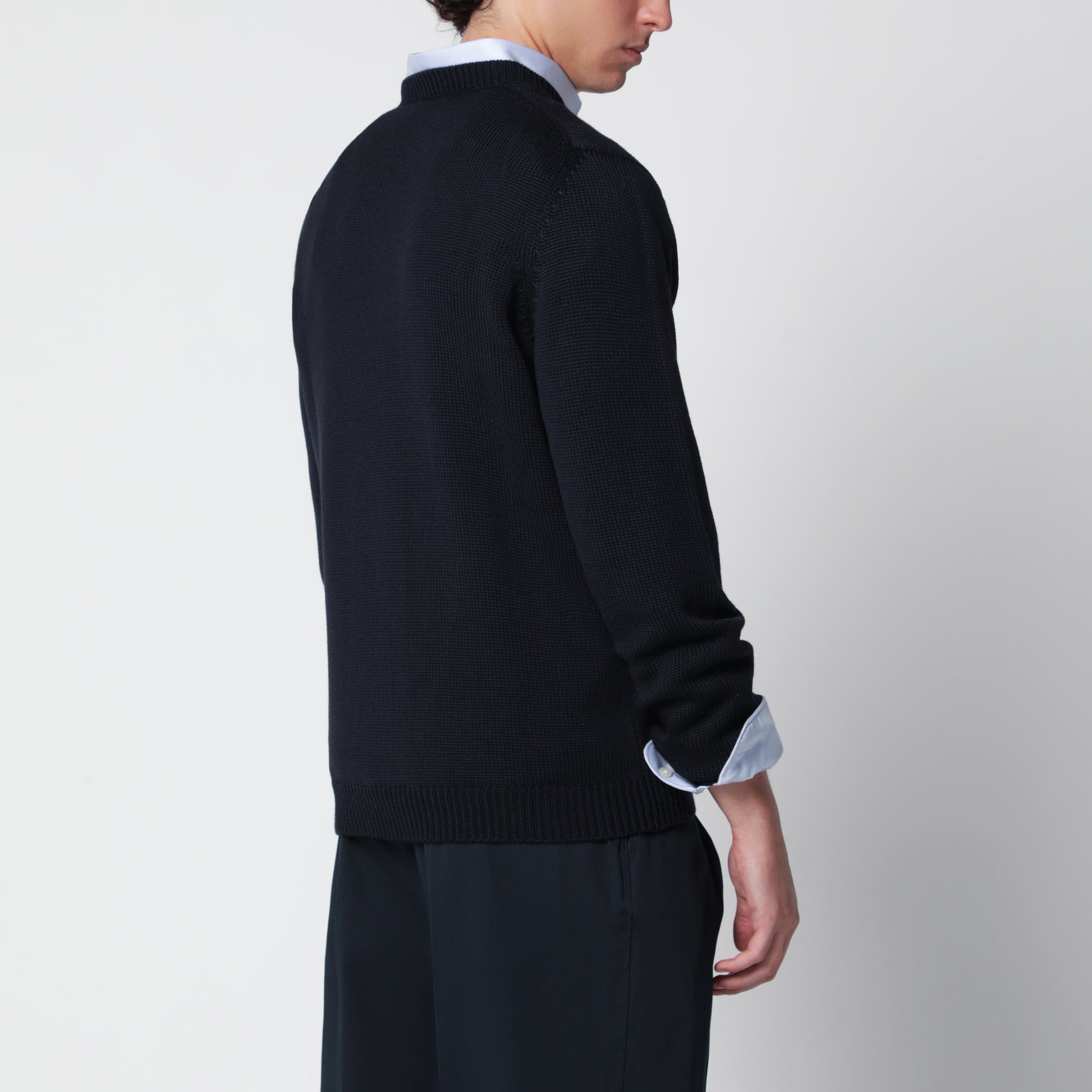 Maglione girocollo blu navy in lana