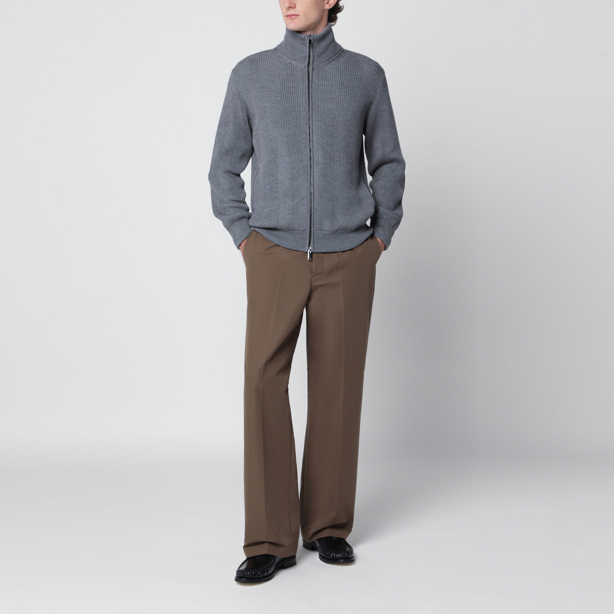 Cardigan con zip grigio in lana
