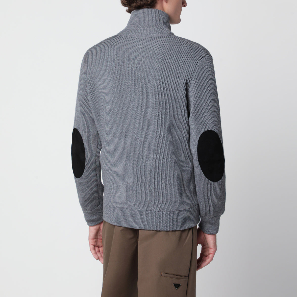 Cardigan con zip grigio in lana