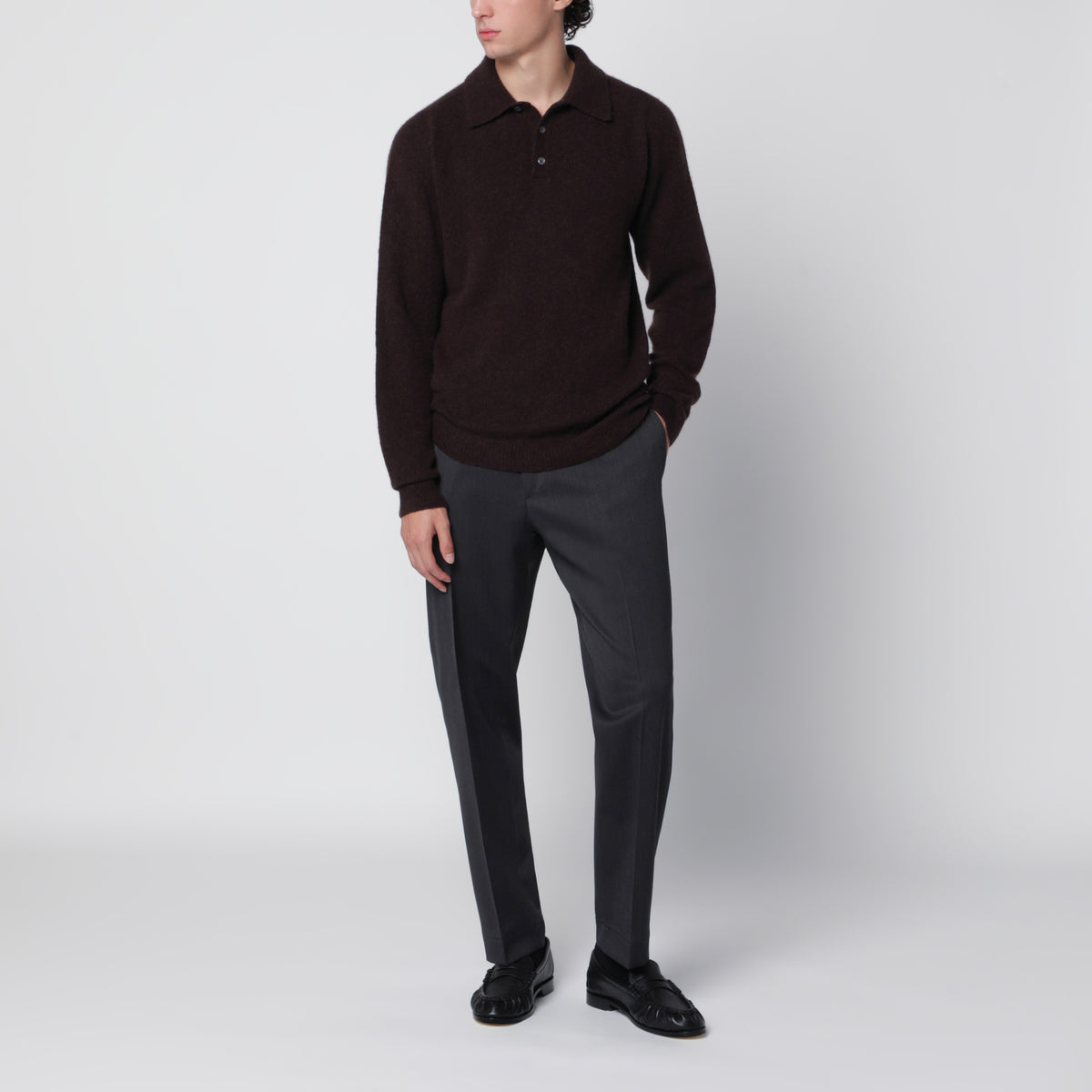 Brown polo shirt in cashmere