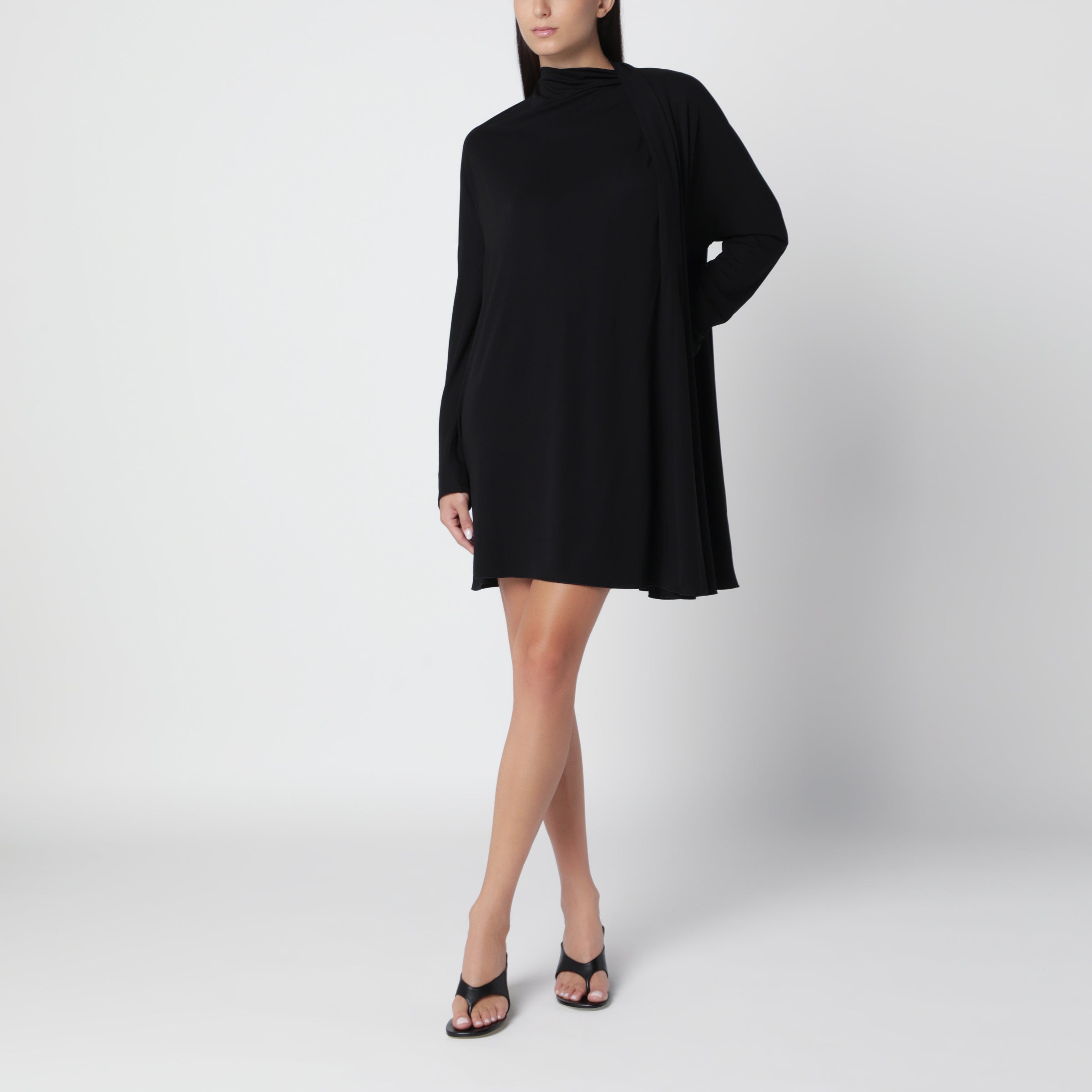 TOTEME Asymmetrical black scarf-style jersey dress | TheDoubleF