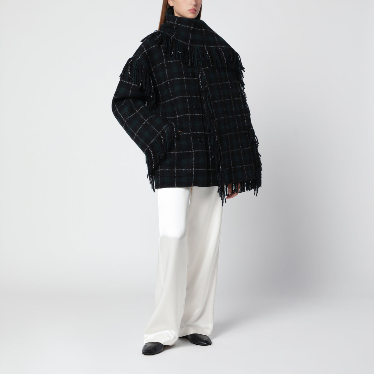 Veste noire/verte à motif Check avec écharpe