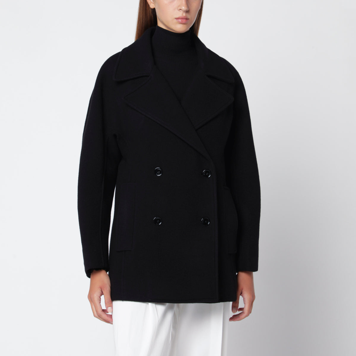 Black Cocoon Fit caban in wool blend