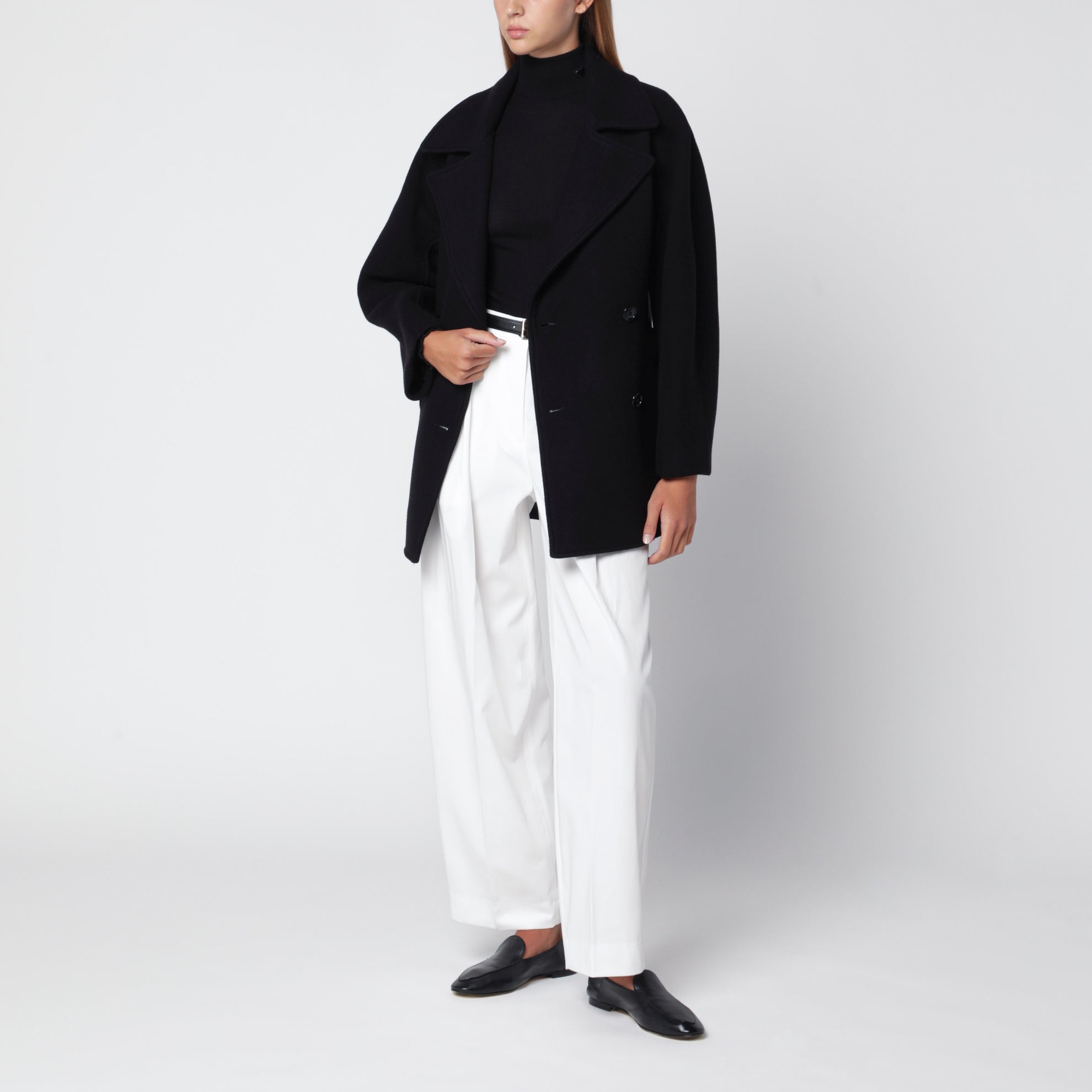 Black Cocoon Fit caban in wool blend