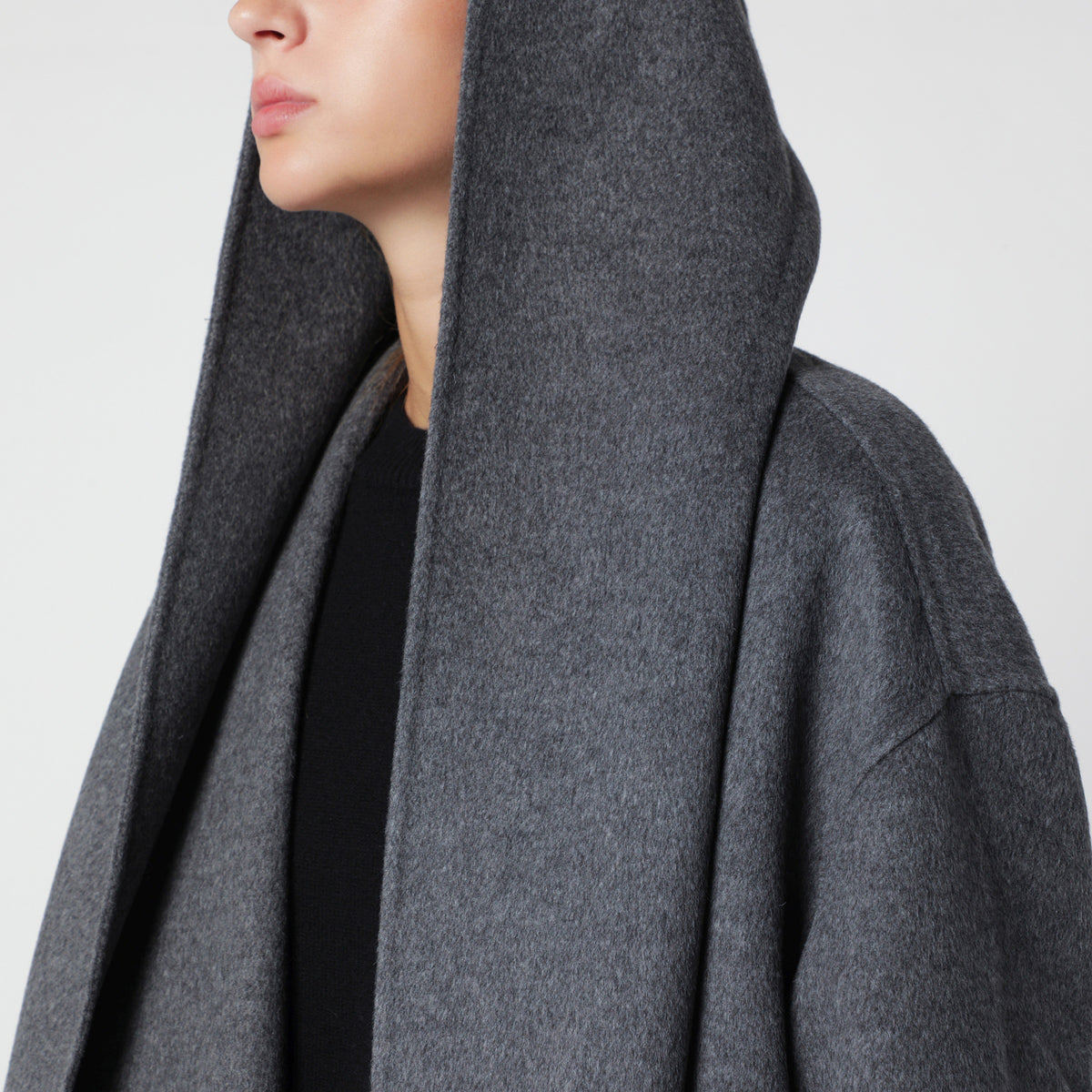 Light grey wool hooded coat