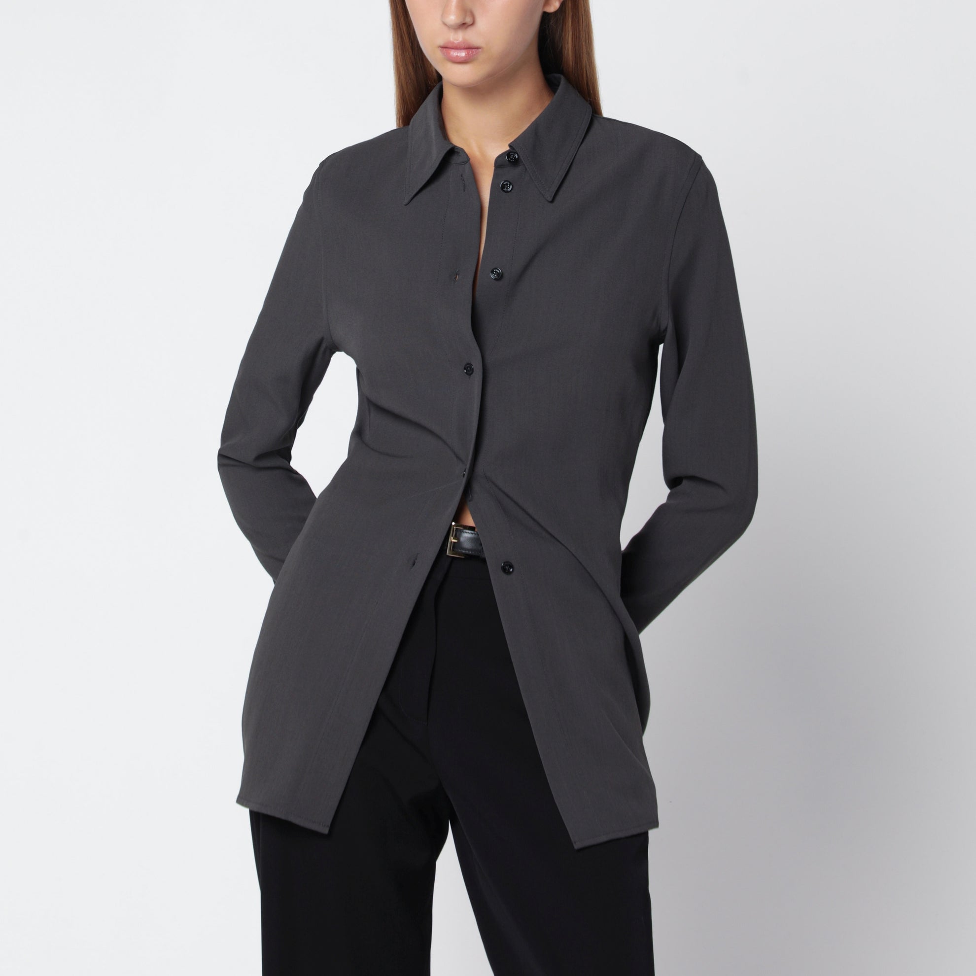 Camicia leggera nera in viscosa e lana
