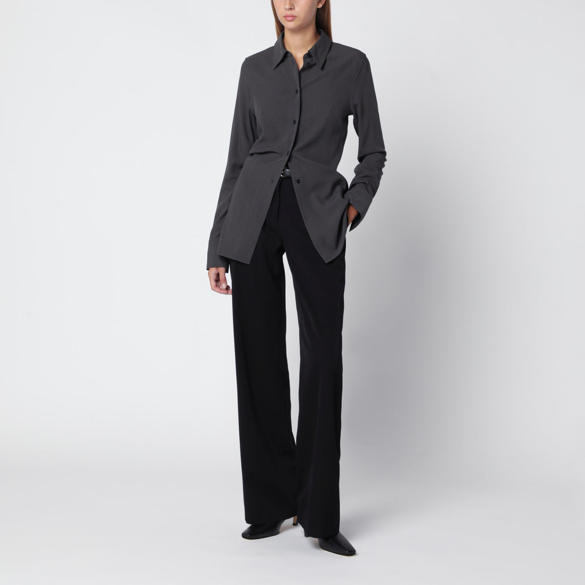 Camicia leggera nera in viscosa e lana