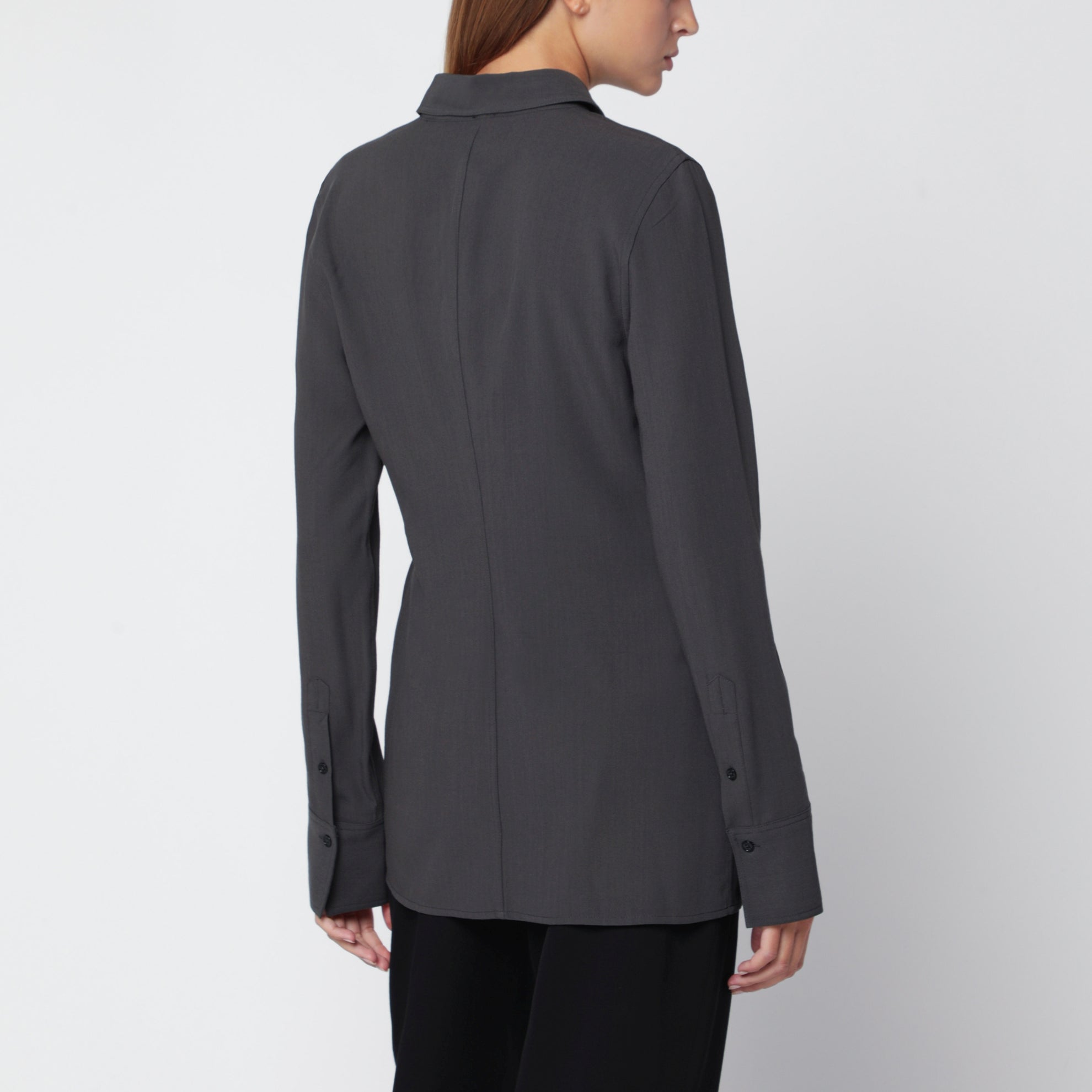 Camicia leggera nera in viscosa e lana