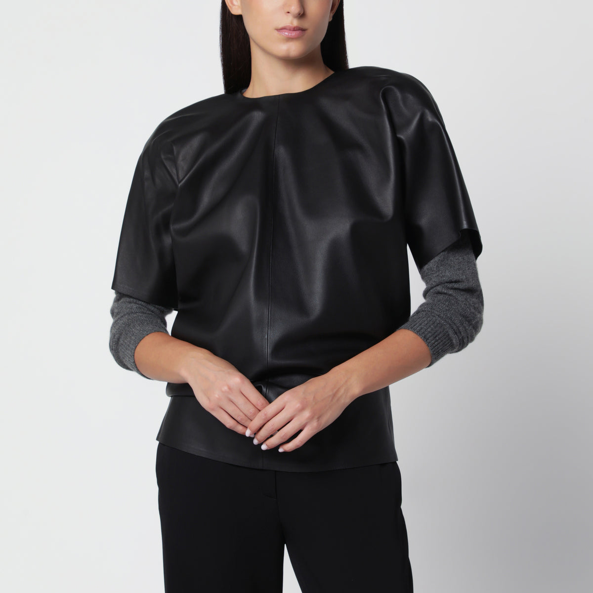 Black lambskin cocoon top