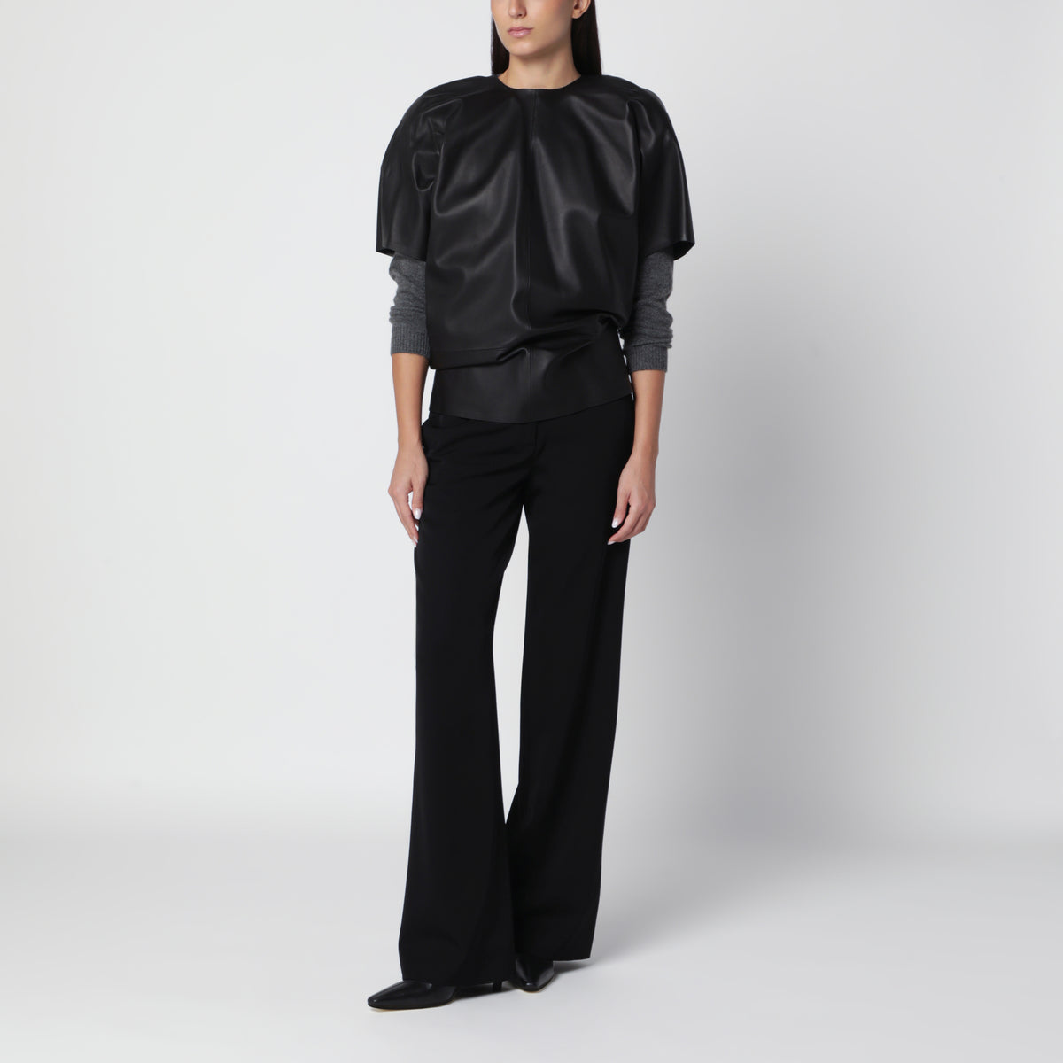 Black lambskin cocoon top