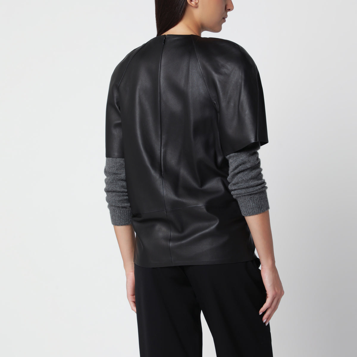 Black lambskin cocoon top