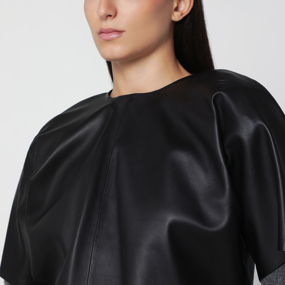 Black lambskin cocoon top