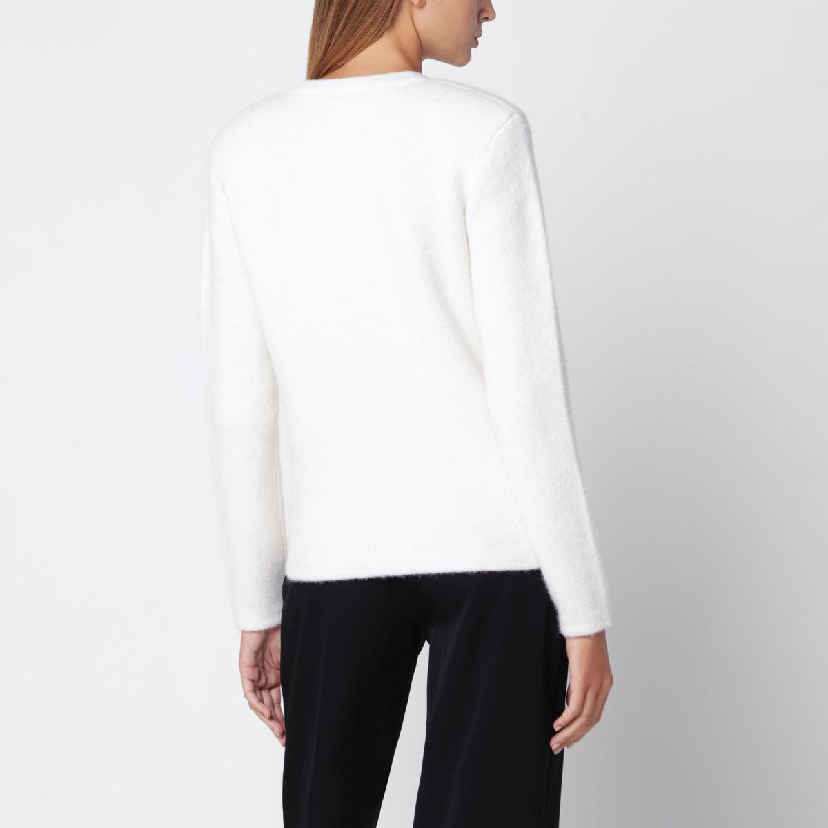 Ecru crew-neck sweater in silk and cashmere blend