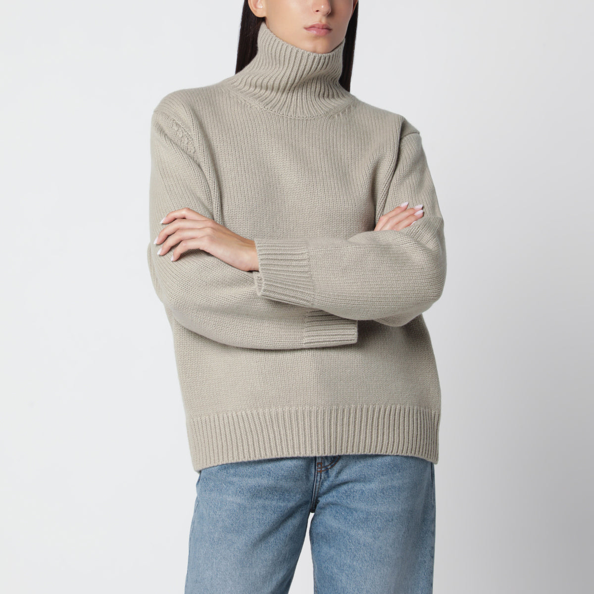 Sage green oversized lambswool turtleneck sweater