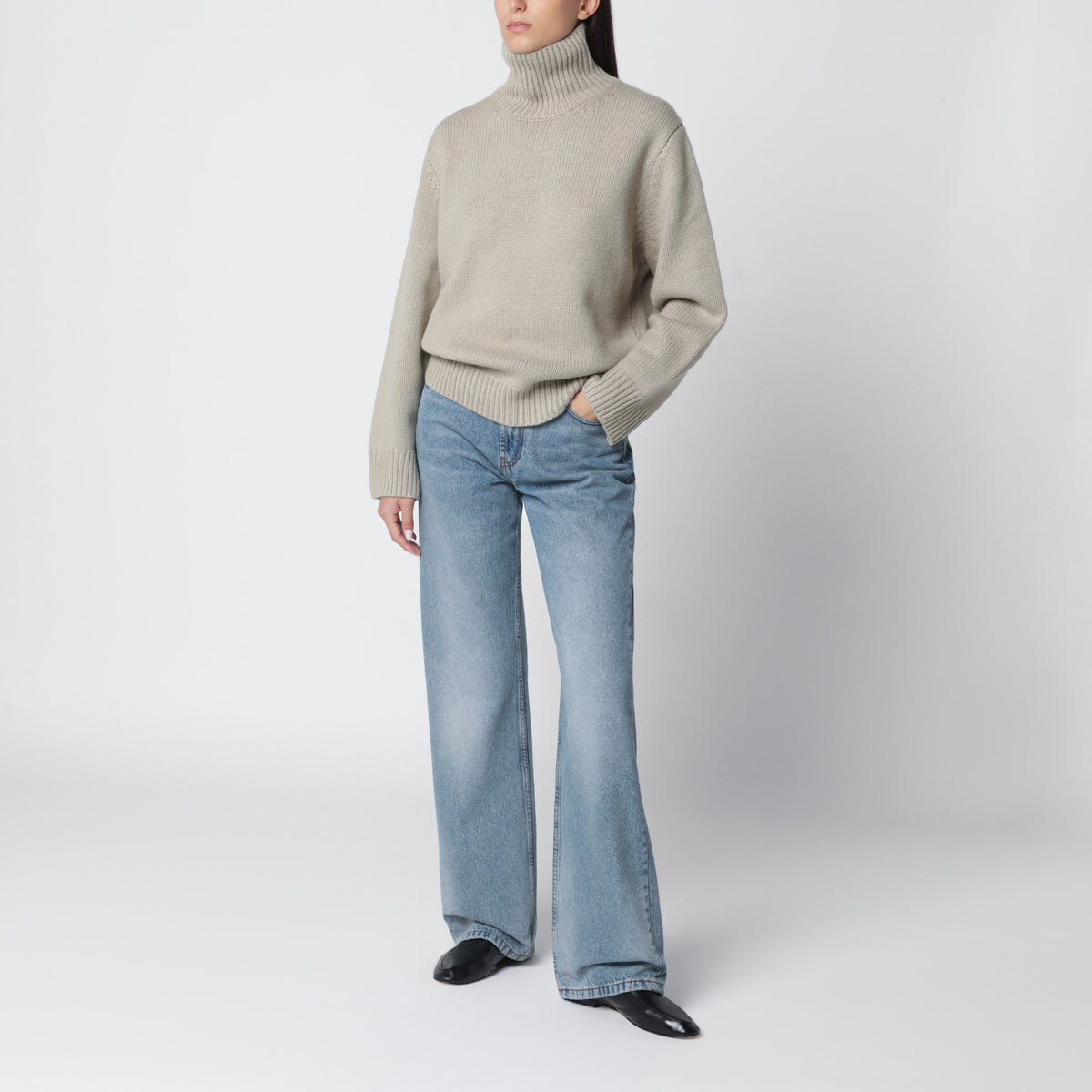 Sage green oversized lambswool turtleneck sweater
