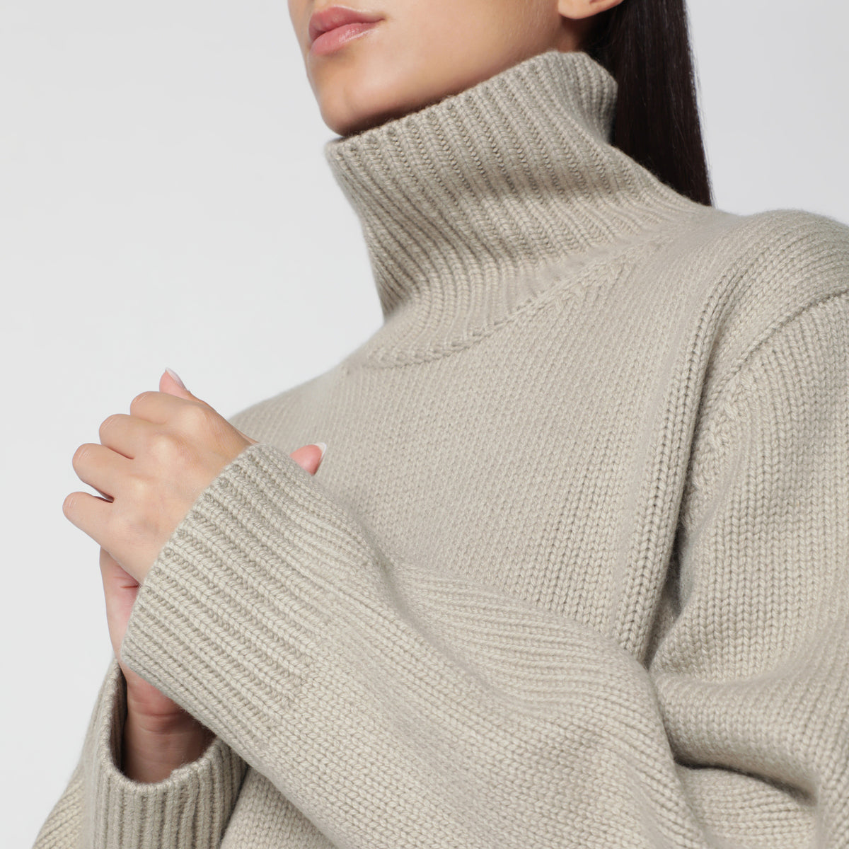 Sage green oversized lambswool turtleneck sweater
