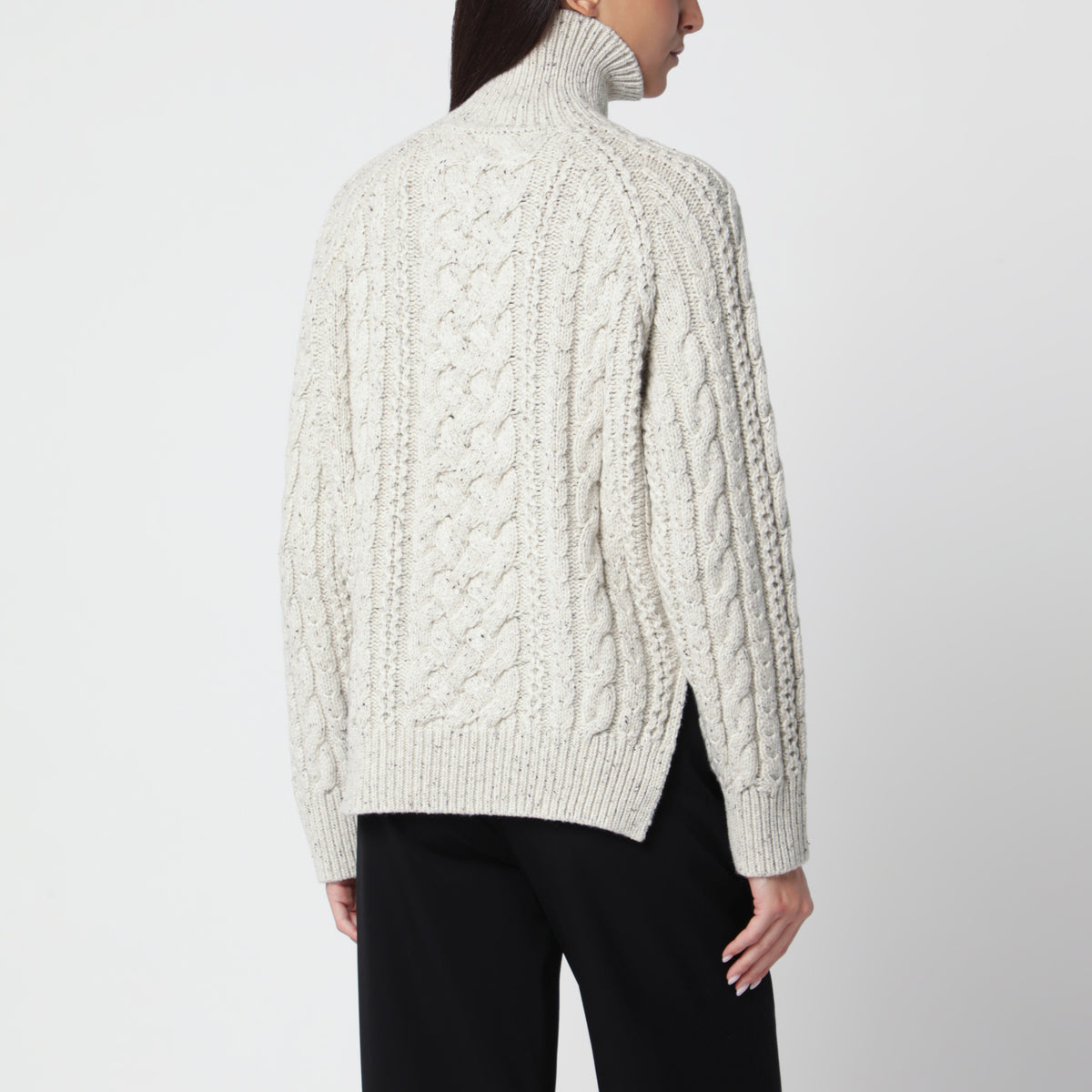 Ecru cable-knit wool turtleneck