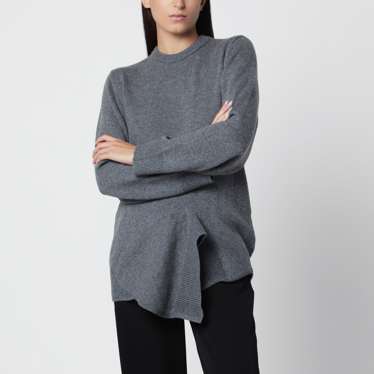 Dunkelgrauer asymmetrischer Pullover aus Wolle und Kaschmir