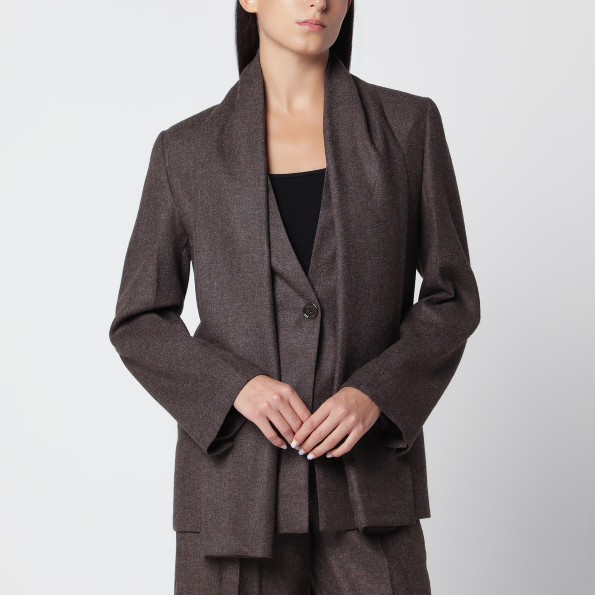 Blazer con revers a scialle taupe mélange in flanella