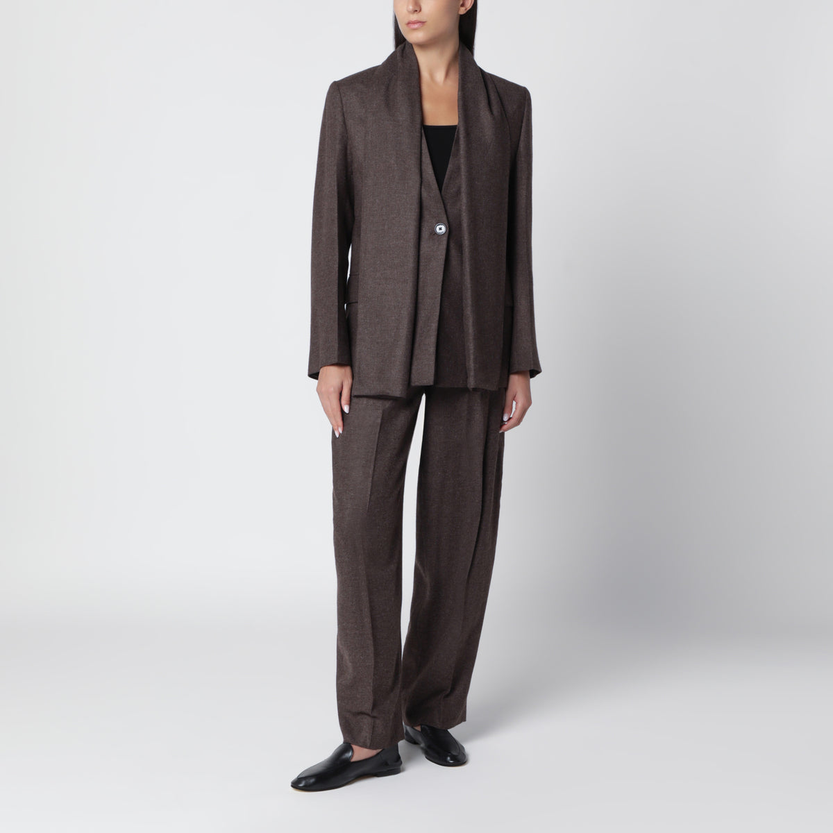 Blazer con revers a scialle taupe mélange in flanella
