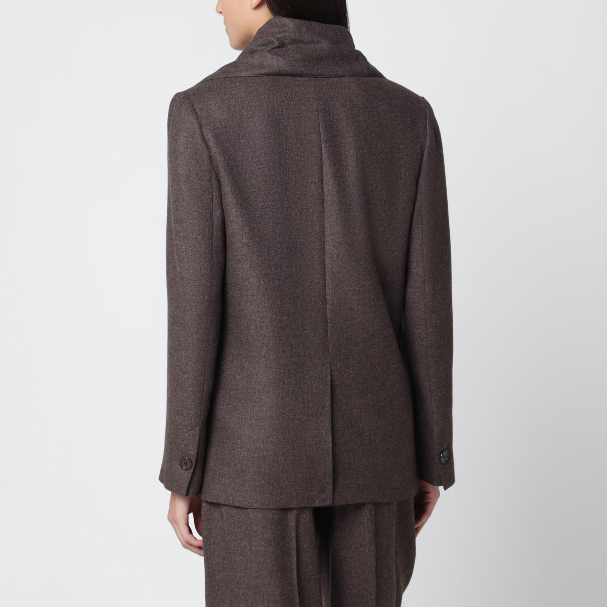 Blazer con revers a scialle taupe mélange in flanella