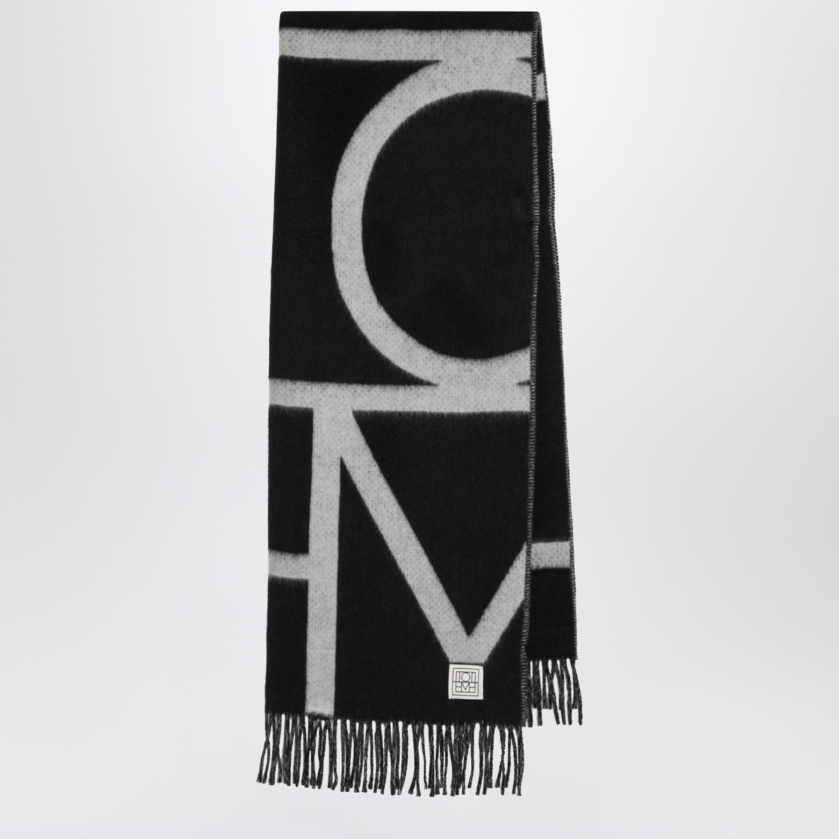 Sciarpa nera in lana spazzolata con monogramma