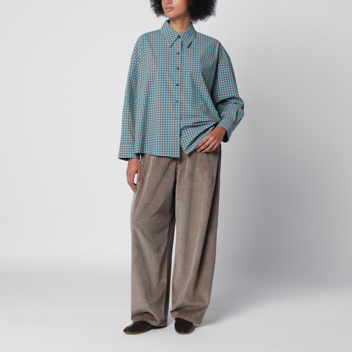 Chemise oversize à carreaux turquoise et orange en coton