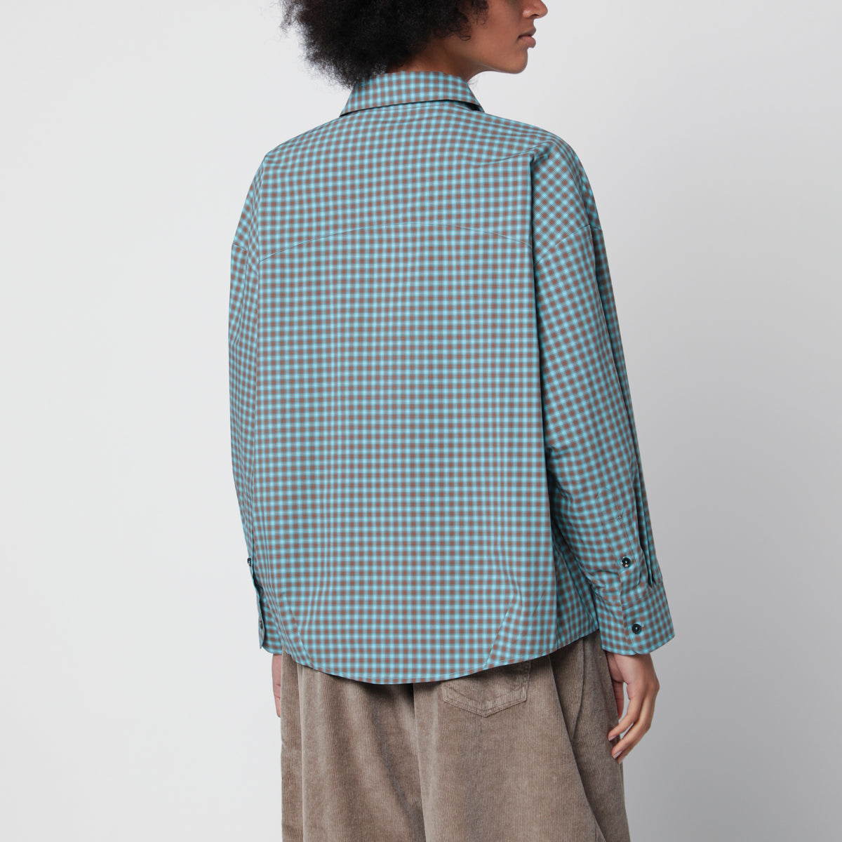Chemise oversize à carreaux turquoise et orange en coton