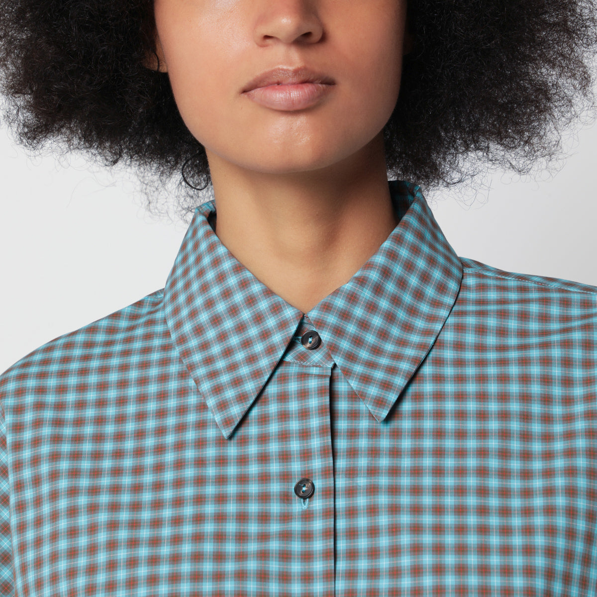 Chemise oversize à carreaux turquoise et orange en coton