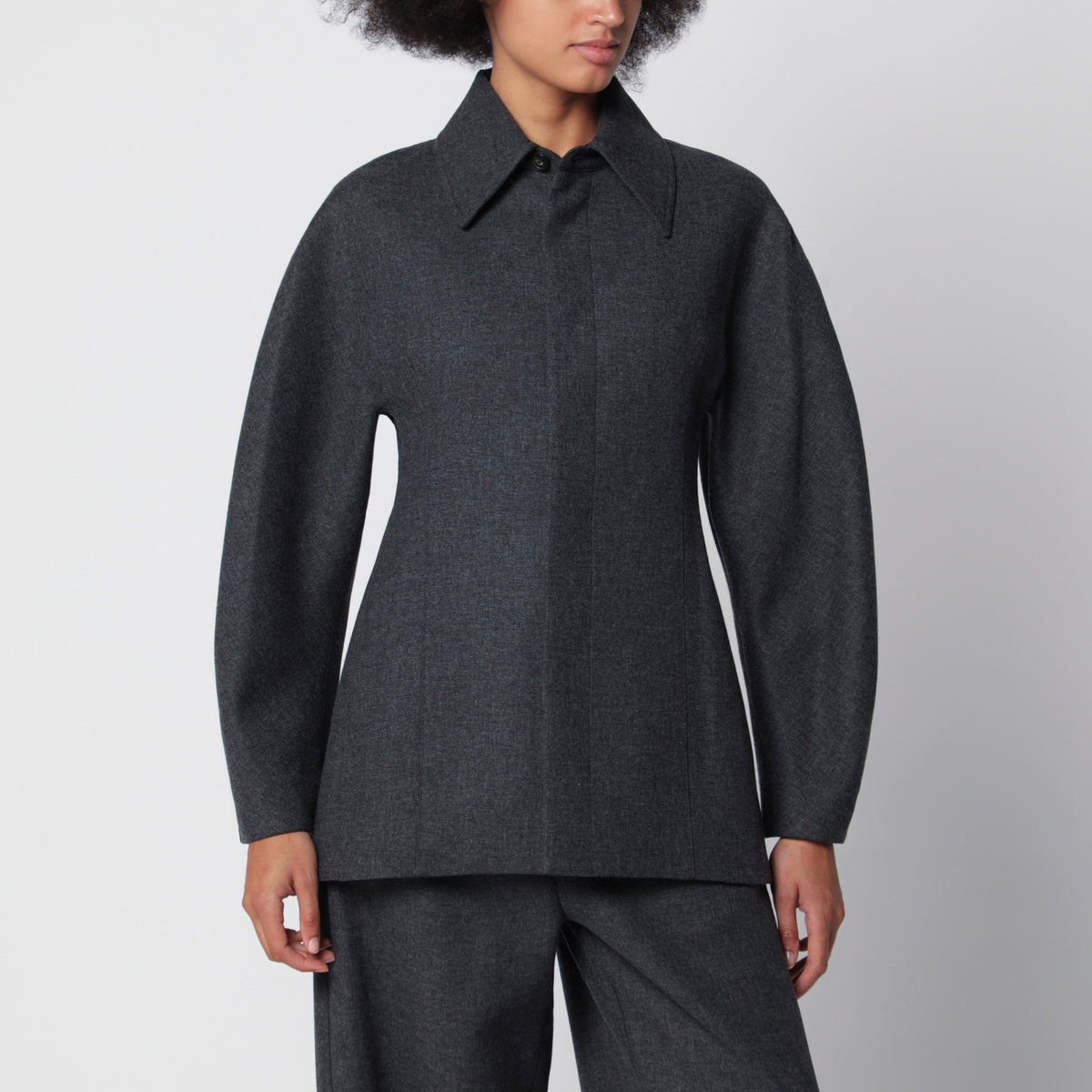 Charcoal grey shirt jacket in wool blend