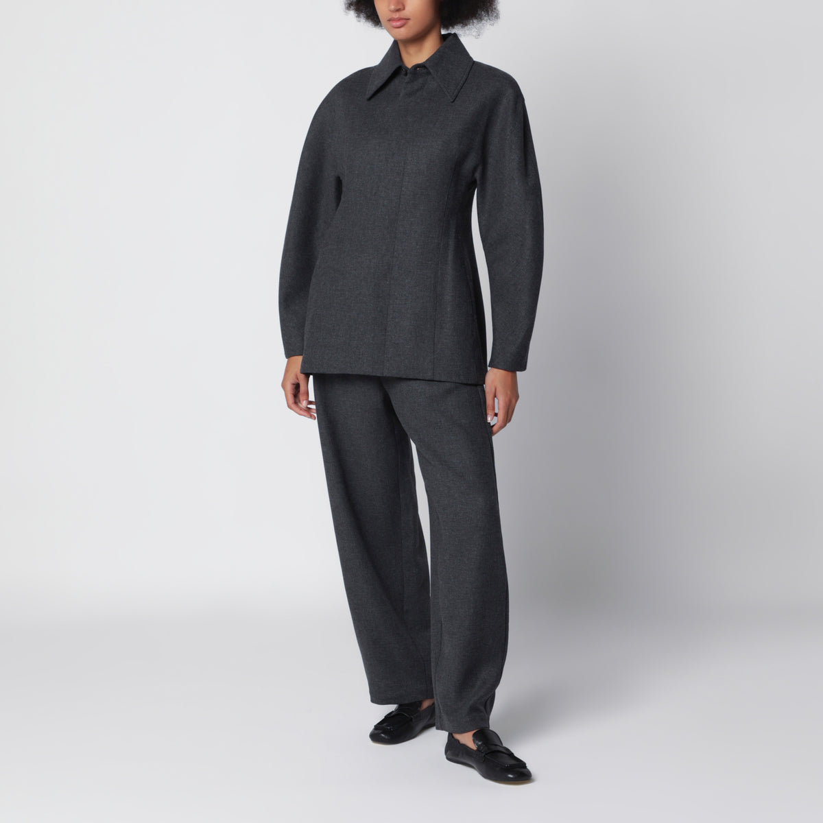 Charcoal grey shirt jacket in wool blend