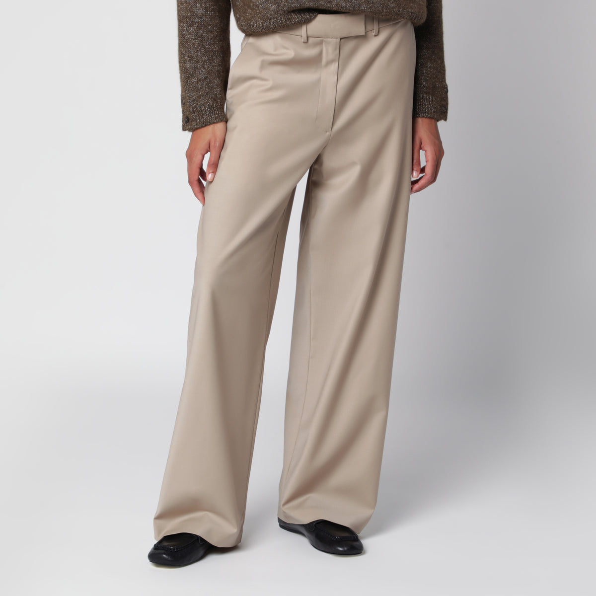 Pantaloni sartoriali beige in lana vergine