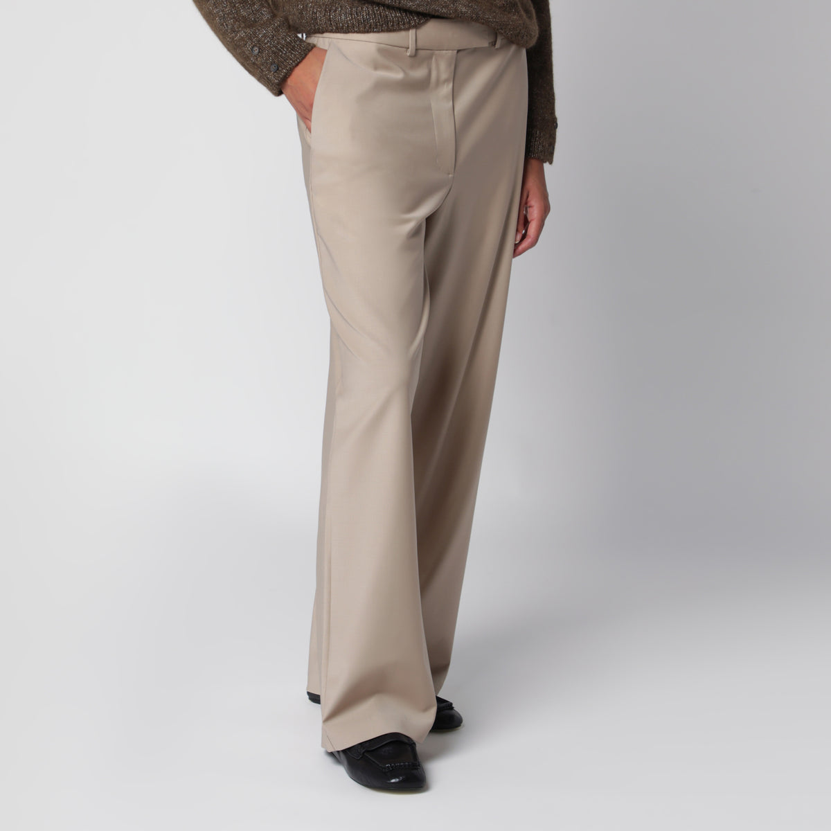Pantaloni sartoriali beige in lana vergine