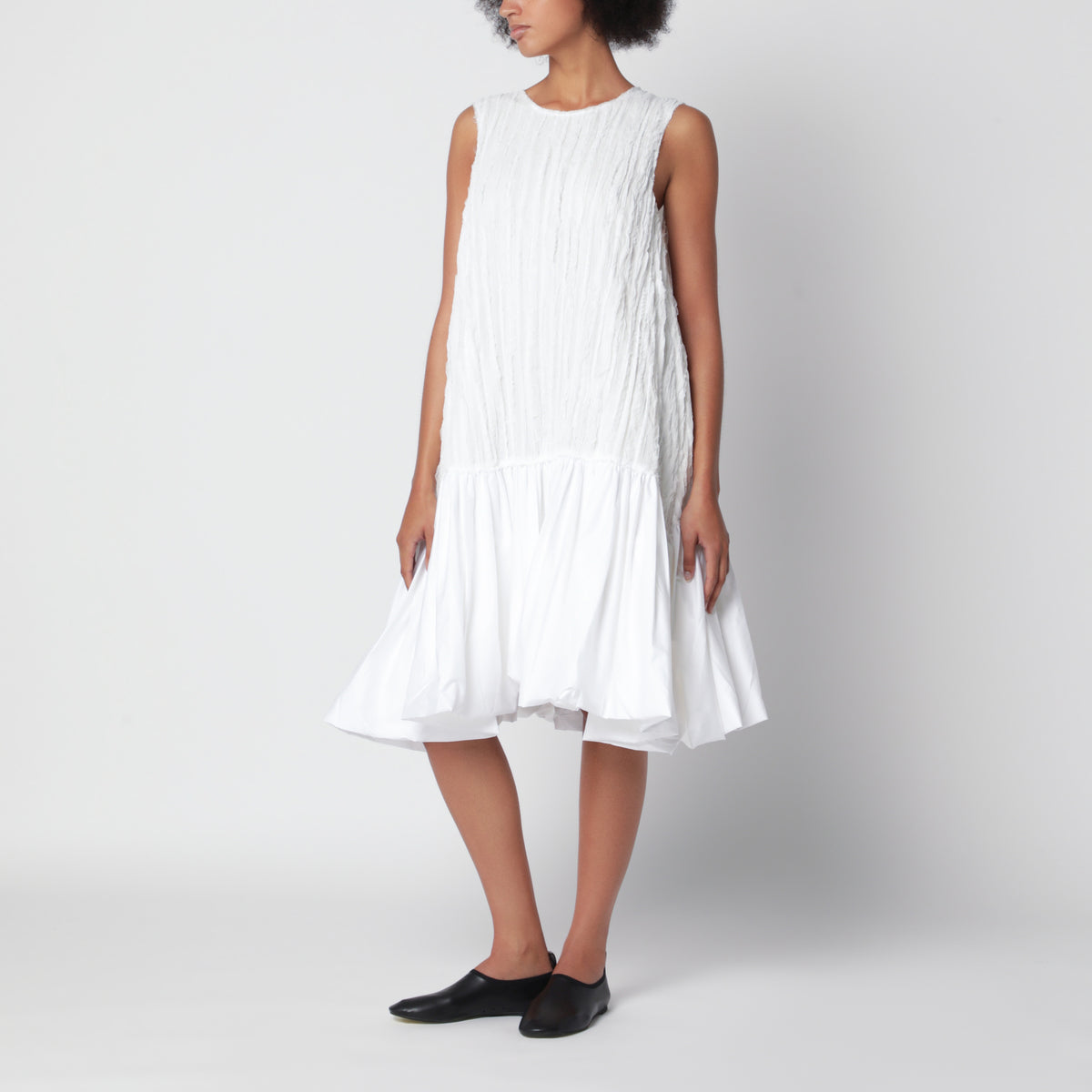 Weißes Ballon-Midikleid aus Baumwolle